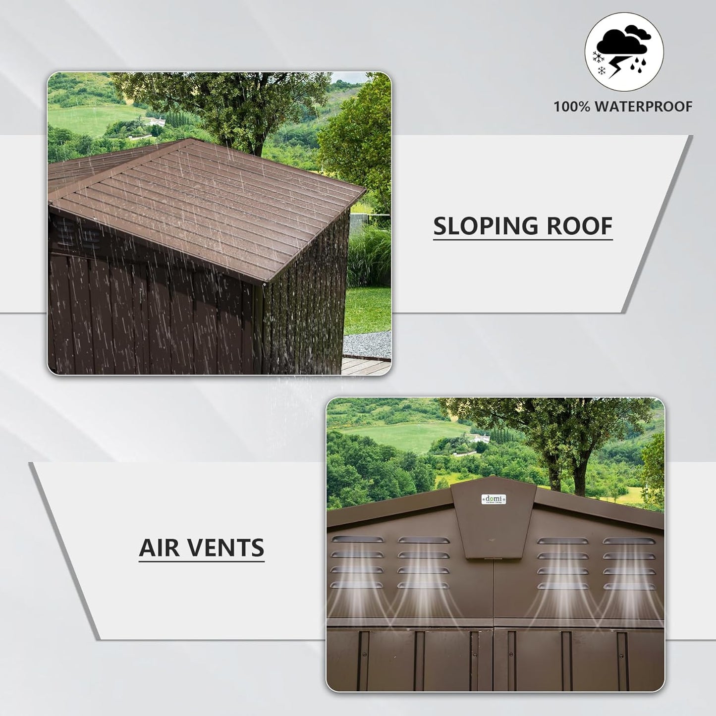 Domi Outdoor 10' x 8' Storage Shed, Metal Steel Utility Tool Shed Storage House with Double Lockable Doors & Air Vents for Backyard Patio Garden Lawn Brown