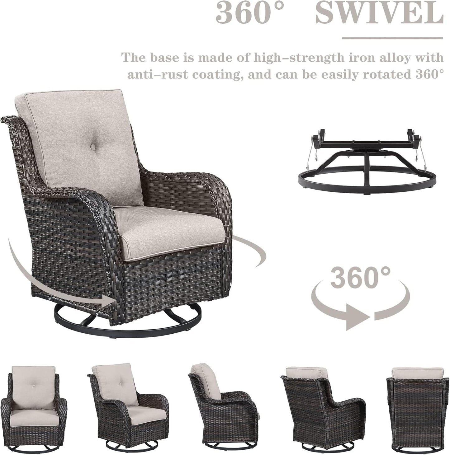 Outdoor Patio Furniture Set - 7 Piece Brown Wicker Conversation Patio Furniture Set All Weather Swivel Chairs with Ottoman and Loveseat Glider Chair for Deck Balcony Backyard
