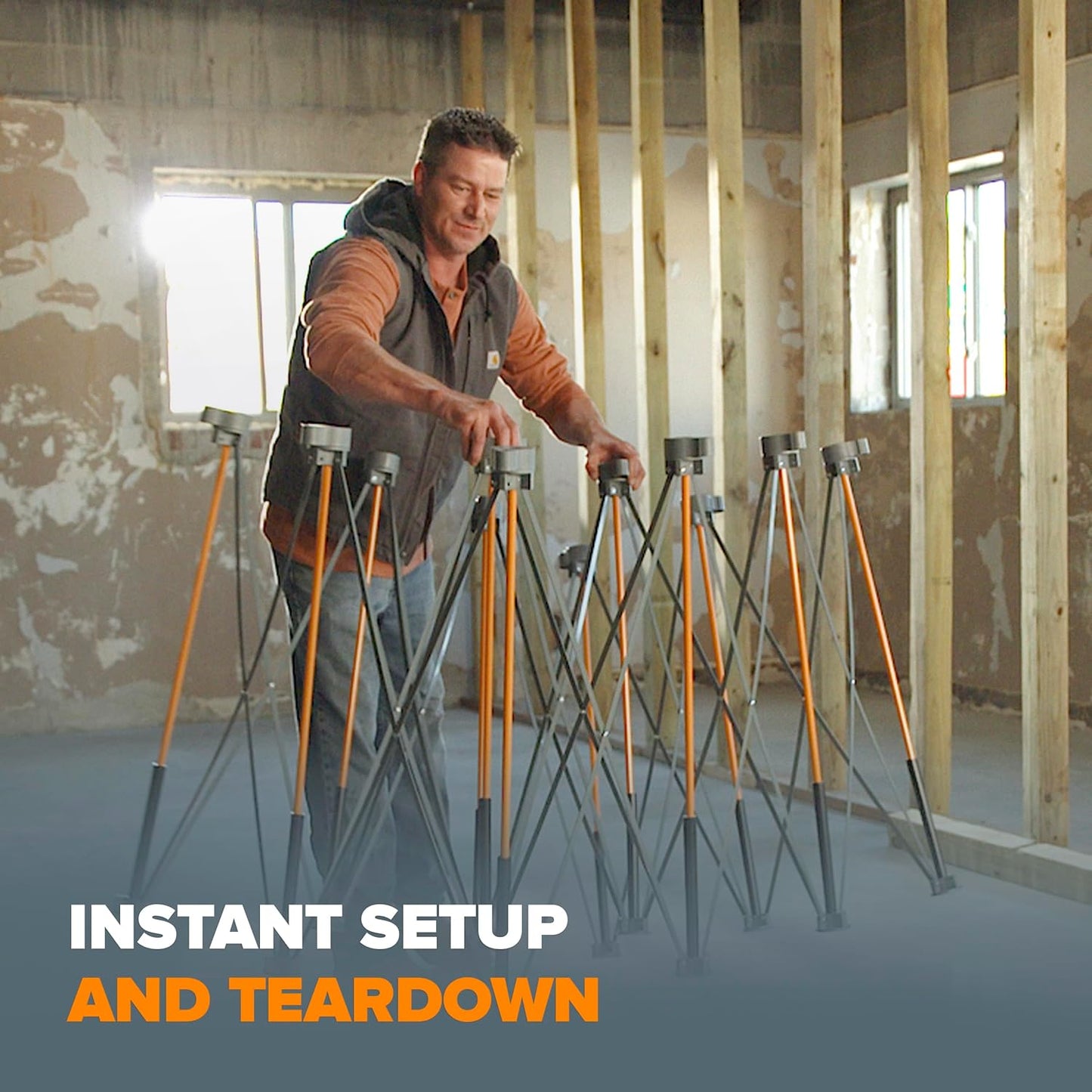 BORA Centipede CT15 36 inch Tall Portable Folding Workstand With Carry Strap, Collapsible Workbench, Construction table, Support, Sawhorse, 4Ft X 8Ft, 36 inch work height, 6000lb weight capacity