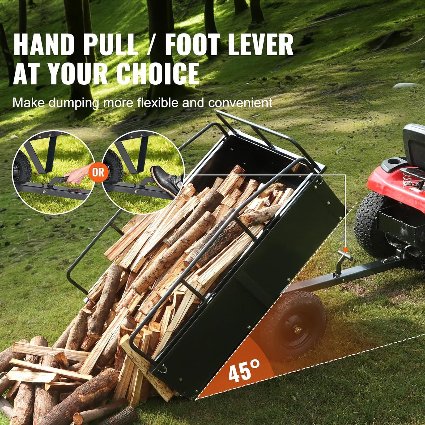 VEVOR Heavy Duty ATV Dump Cart - Steel Tow Behind trailer, 750 lbs, 15 Cubic Feet Garden Utility with Removable Sides