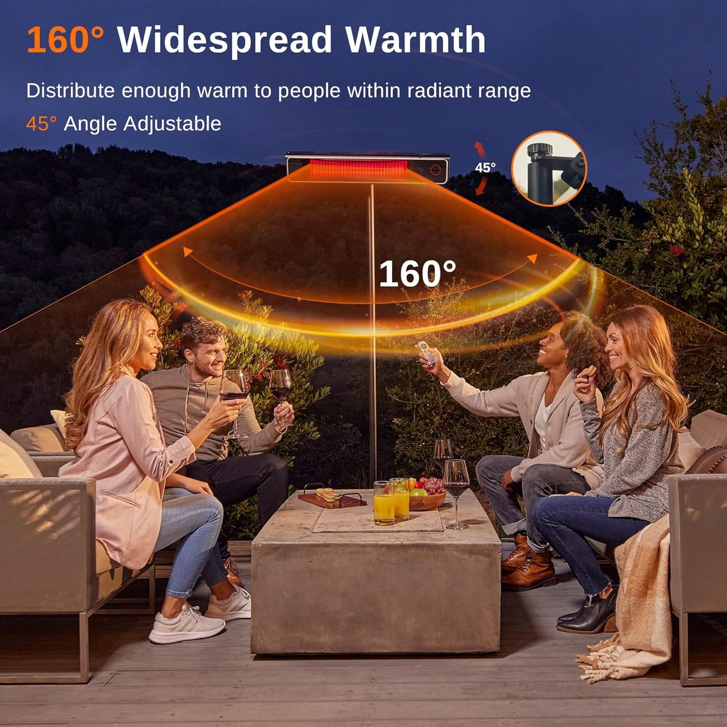 EAST OAK 1500W Electric Patio Heater, Indoor/Outdoor Standing Heater with Nano Glass-Ceramic, Fast Heat, Waterproof, 3 Modes, 24H Timer, Safety Tip-Over & Overheat Protection
