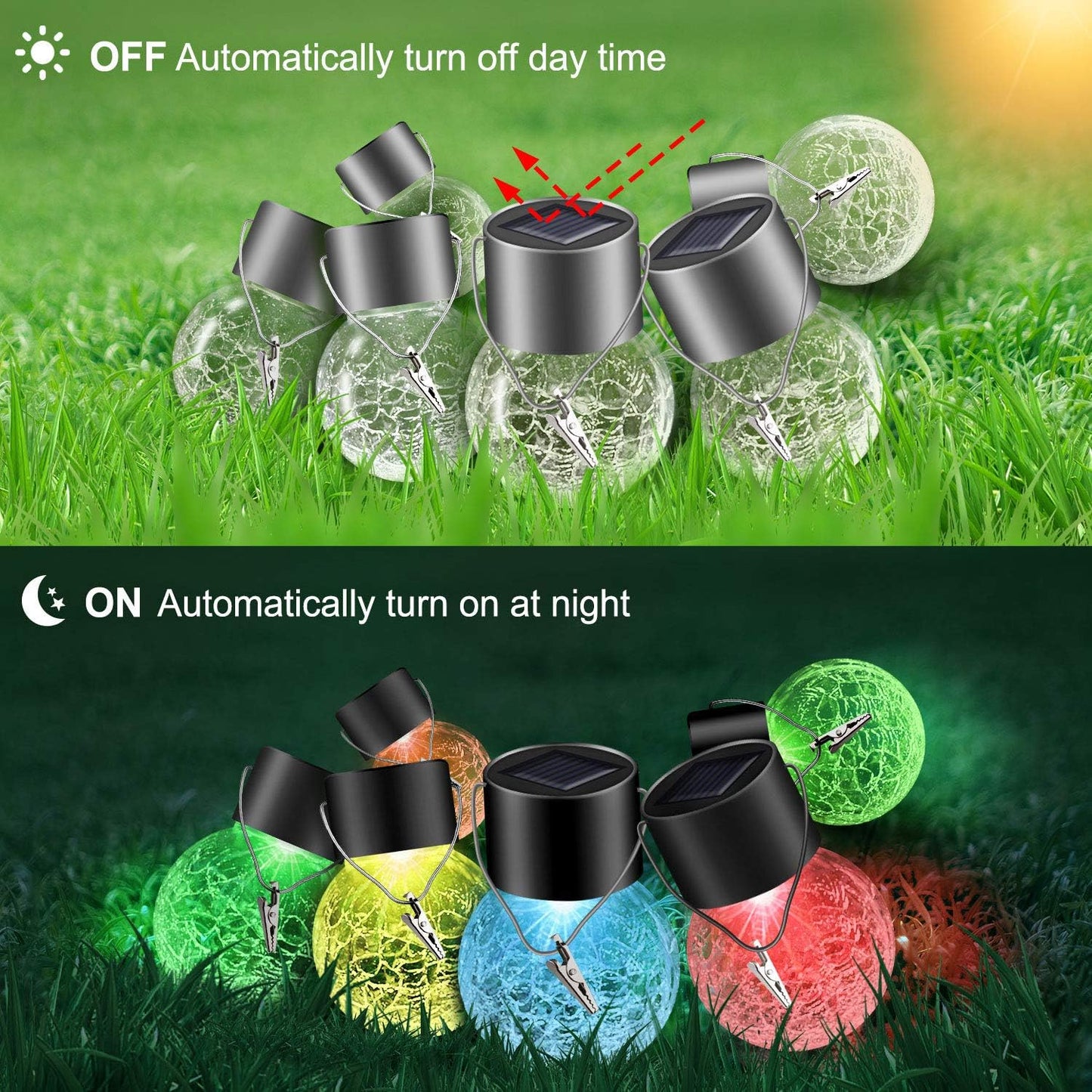 32 Pack Hanging Solar Lights Outdoor Decorative, Waterproof Solar Globe Lantern with Handle and Clip, Solar Powered Cracked Glass Ball Lights for Garden Yard Patio, Fence Tree Umbrella, Holiday Décor