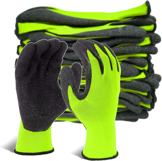 Evridwear Crinkle Latex Rubber Hand Coated Safety Work Gloves for Men Women General Multi Use Construction Warehouse Gardening Assembly Landscaping (XS,12 Pairs Pack)