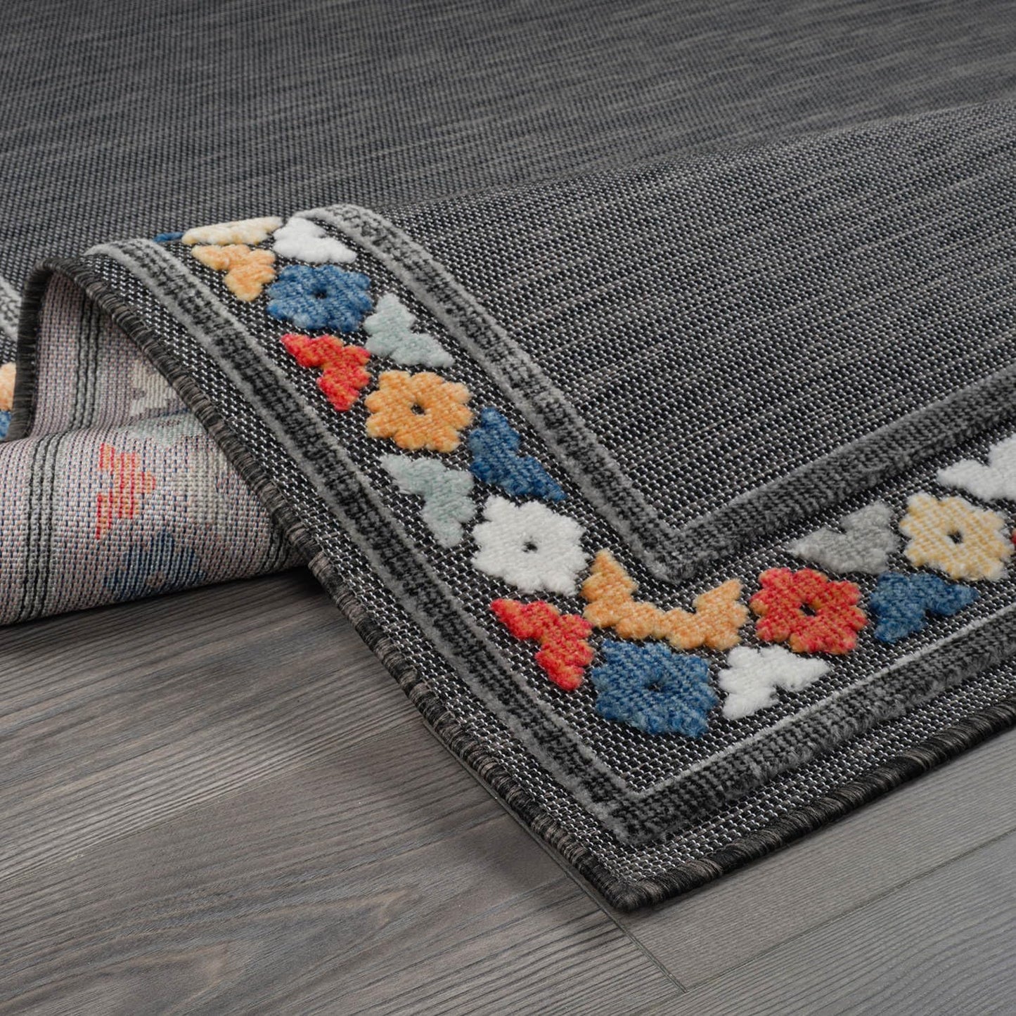 Beverly Rug Outdoor Rug 6x9 Modern Bordered Area Rugs for Indoor and Outdoor Patio Easy to Clean Non Shedding Living Room Porch Garden Washable Outside Carpet (6 x 9 Dark Gray)