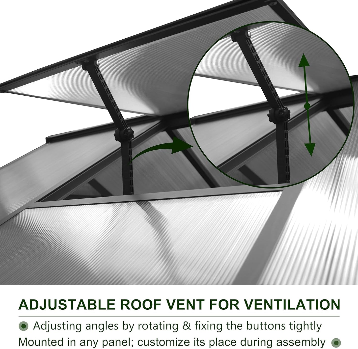 8x8 FT Outdoor Greenhouse Kit, Polycarbonate Aluminum Walk-in Greenhouse with Adjustable Roof Vent and Lockable Door, Backyard Garden in Winter, Gray