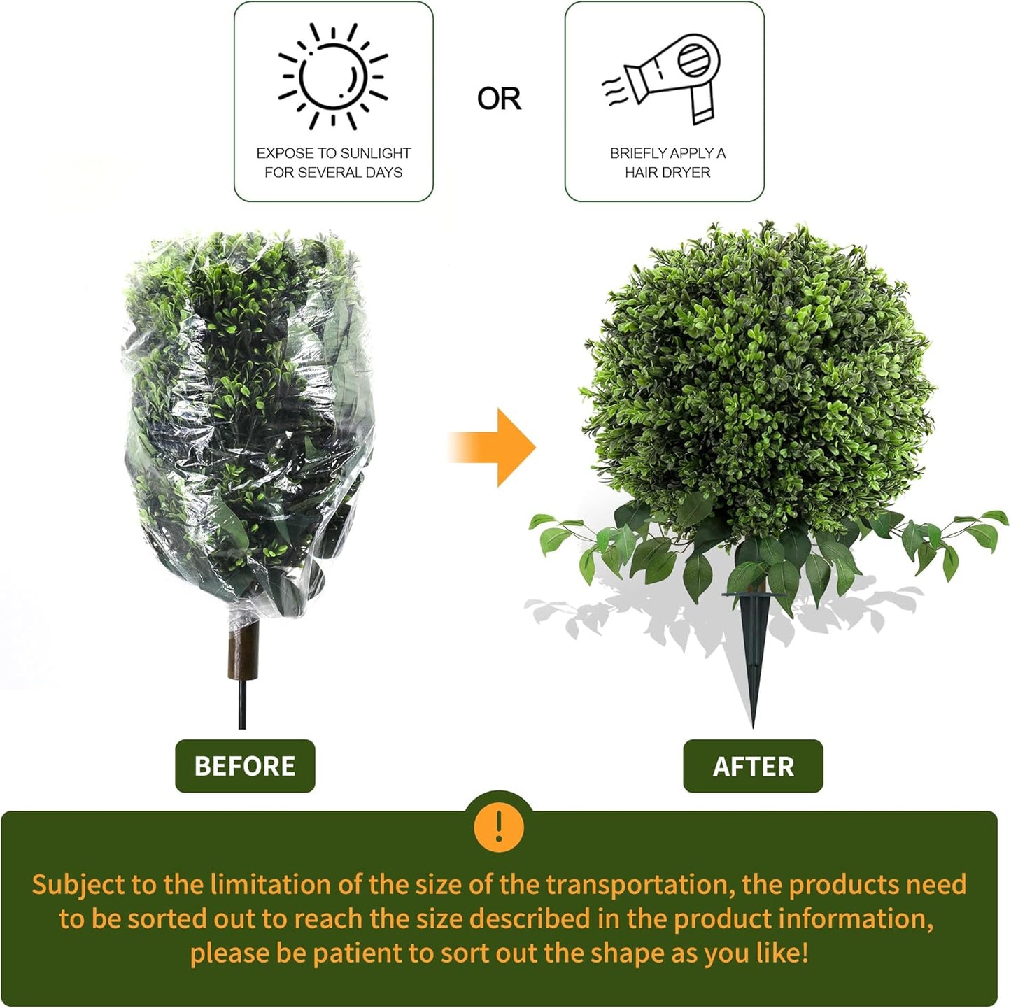28" Artificial Boxwood Ball Bush, UV Resistant Topiary Tree Faux Boxwood Ball Shaped Porch Bushes with Ground Spike Artificial Bushes for Outdoors Front Door Decor Home Garden