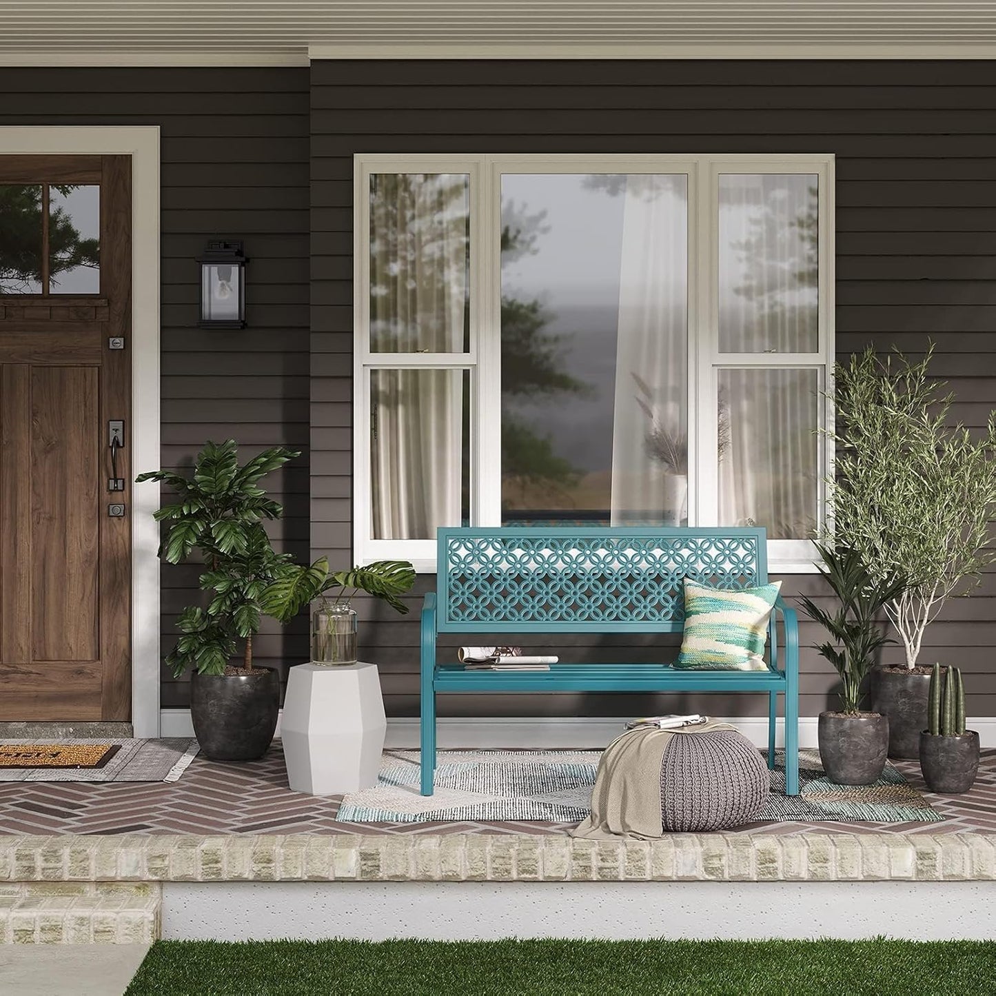 Grand patio 50" Outdoor Bench Garden Bench with Armrests Bench for Outdoors Lawn Yard Porch Lake Shore