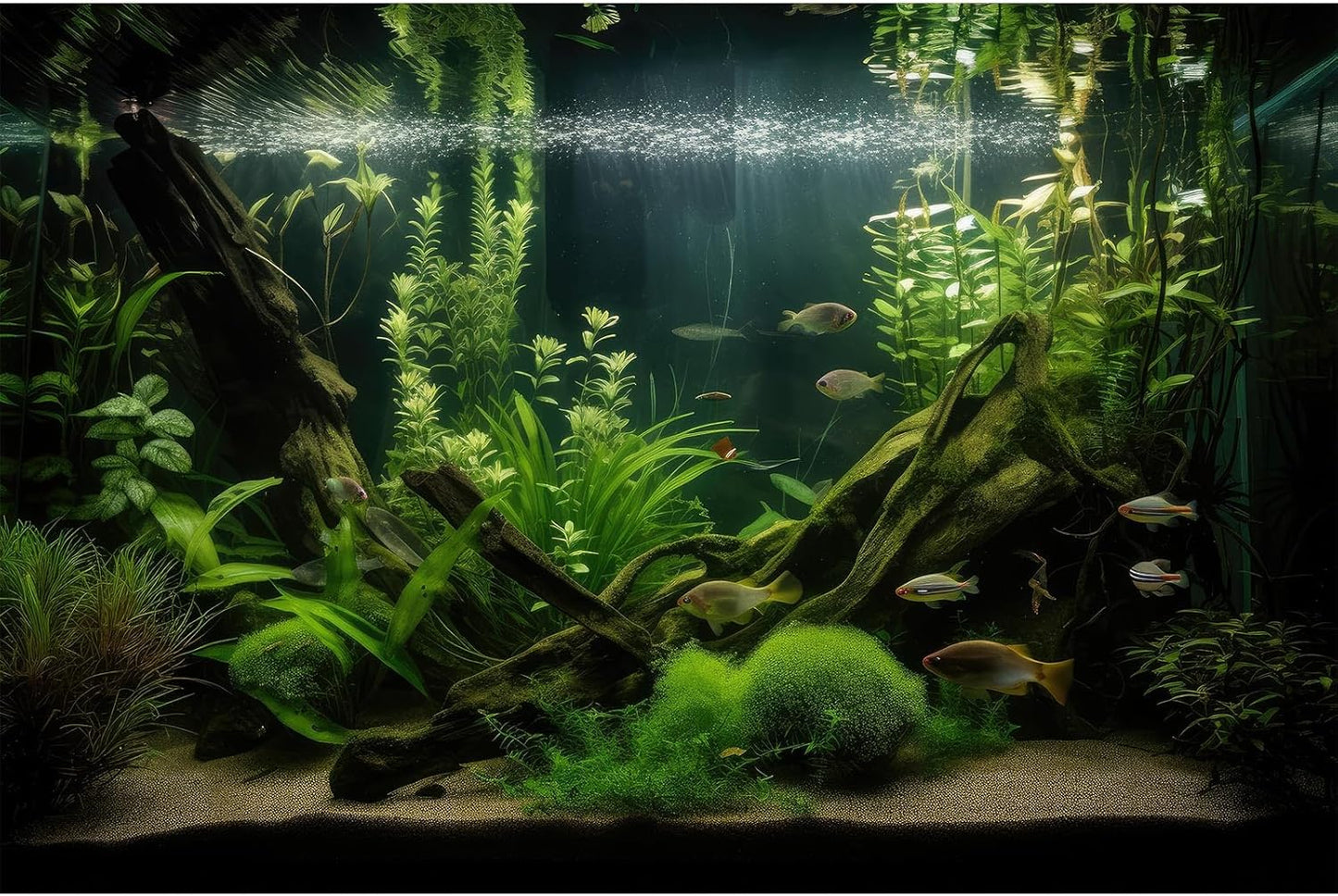 Aquarium Background Diverse Aquatic Plants and Seagrasses Terrarium Background Redwood Root Lush Green Underwater Plants Moss Fish Tank Background Under The Sea Aquarium Backdrop Vinyl 72x16in