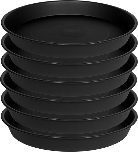 6 Pack 6 inch Plant Saucer Tray, 4 6 8 10 12 15 17 19 inch Plant Saucers, Heavy Duty Plastic Plant Saucers for Indoors, Bird Bath Bowls, Flower Plant Water Trays for pots Planter (6", Black)
