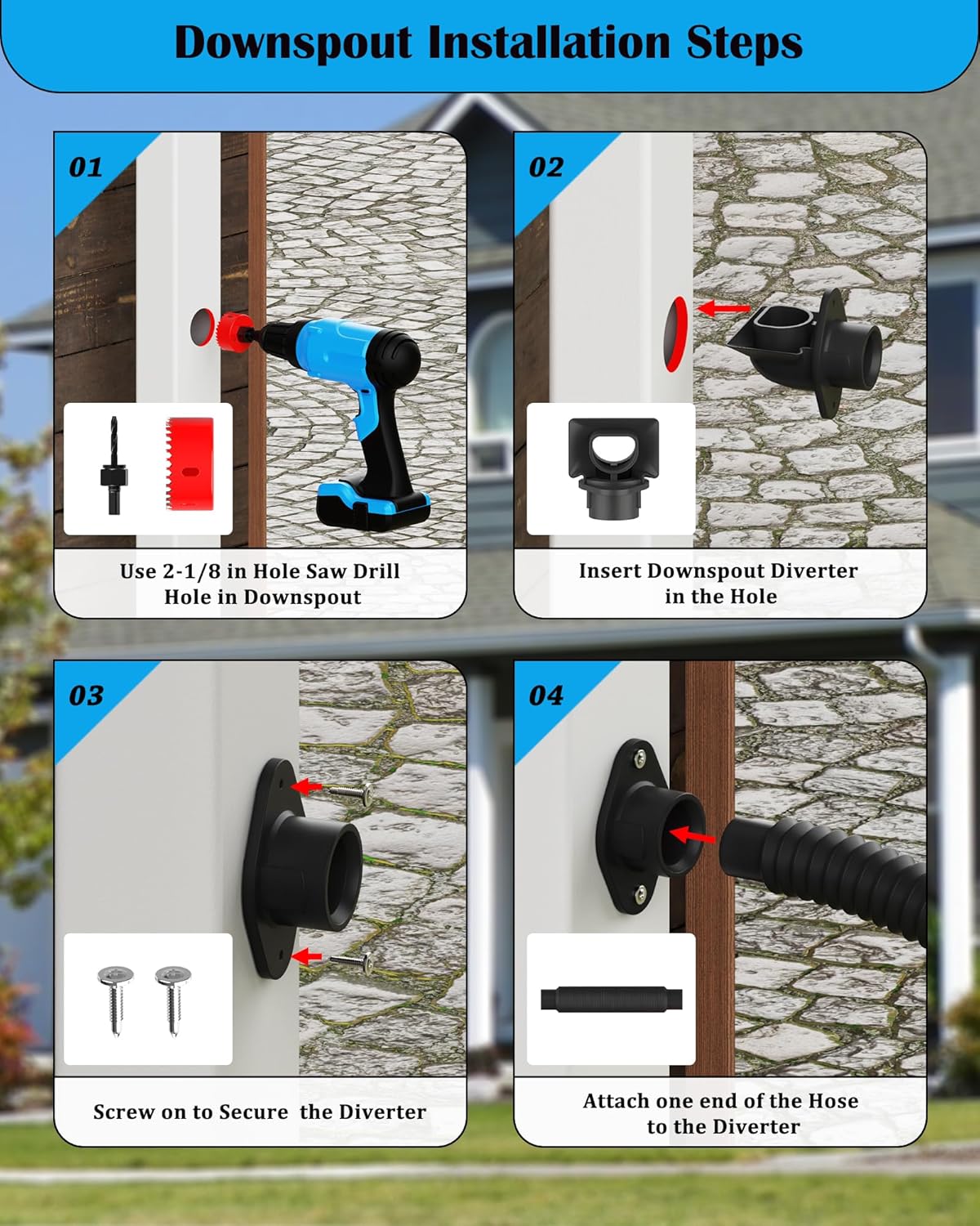 Rain Barrel Diverter Kit-Rain Barrel Downspout Diverter for Rectangular Downspouts, Collecting Clean Rainwater, Easily Turn Plastic Containers into Rain Barrels, Easy Installation Without Dismantling
