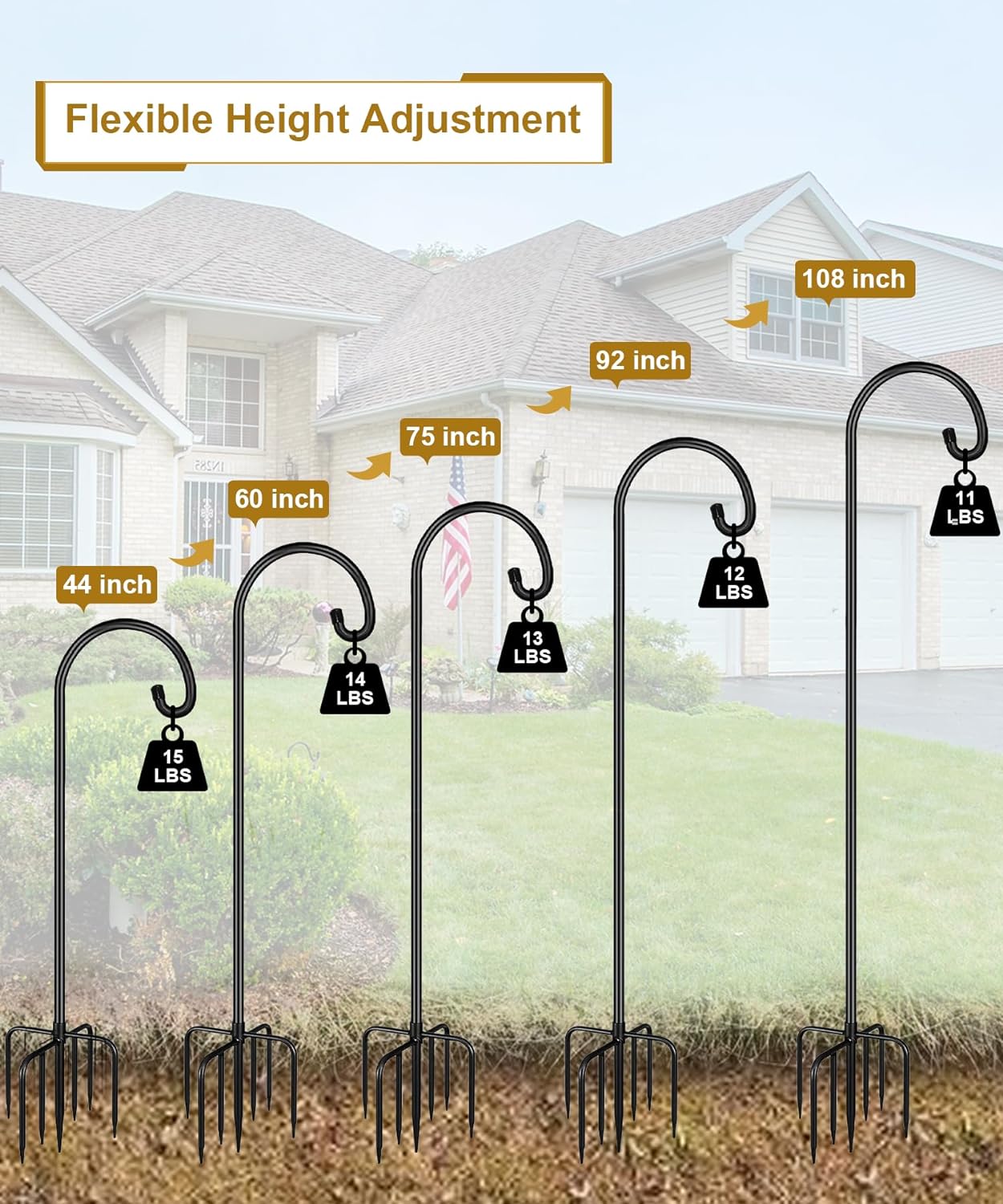 Shepherd Hook 60 Inch Tall Heavy-Duty Metal Garden Hanging Pole Stake for Bird Feeder Pole Plant Baskets, Black (2 Pack)