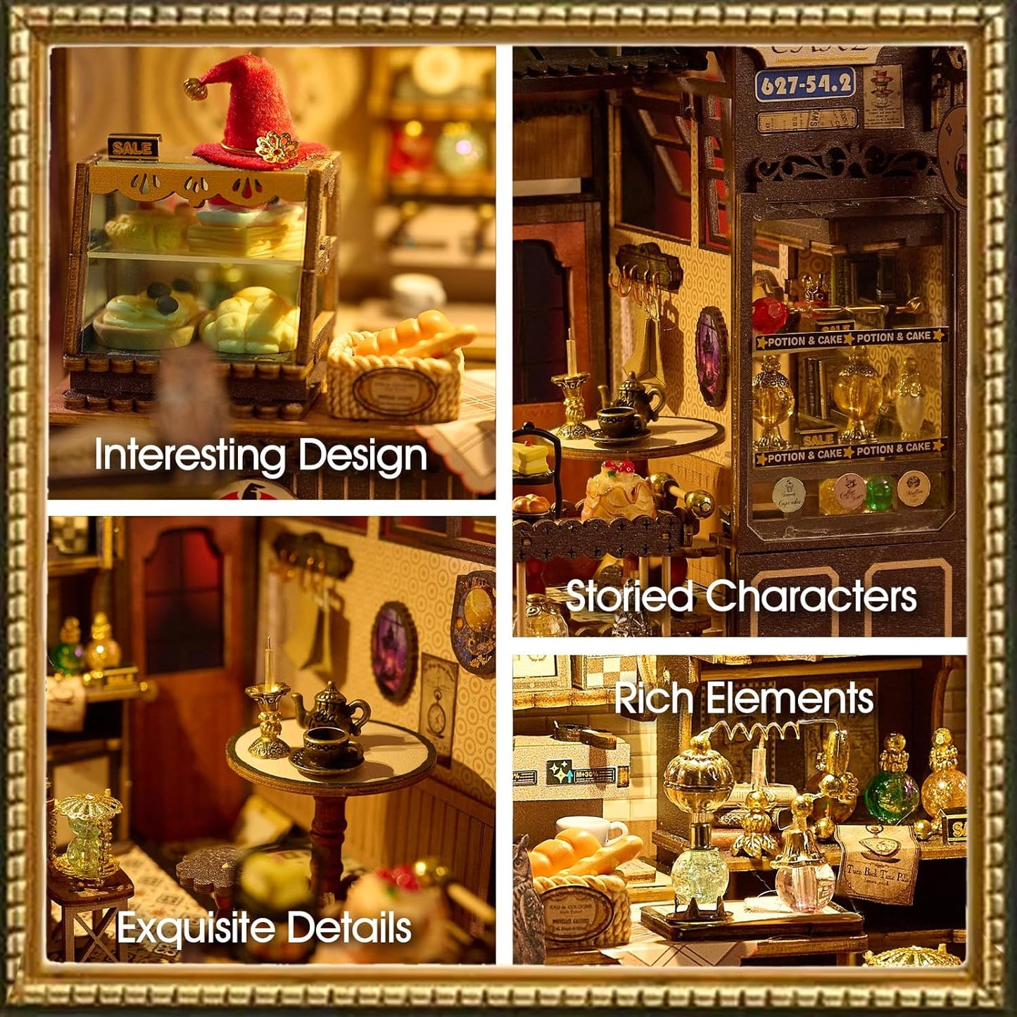 [2025 New] Coffee Shop Miniature House Kit with LED Light, Book Nook Kit with Cover for Birthday, 3D Wooden Bookends Puzzle Bookshelf Decor Building Kit Birthday Gifts for Family, Friends