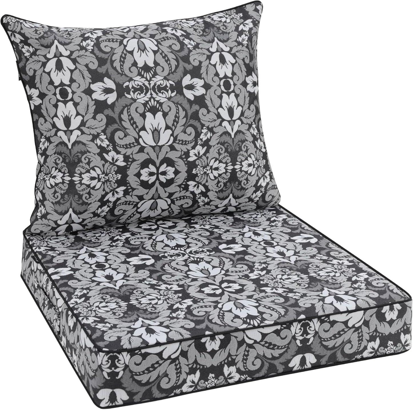 Favoyard Outdoor Seat Cushion 22 x 22 x 3 in Waterproof Pattern Fade Resistant Cover Removable Patio Furniture Cushions Deep Seat & Back Cushion Set with Adjustable Straps for Patio Chair Sofa Couch