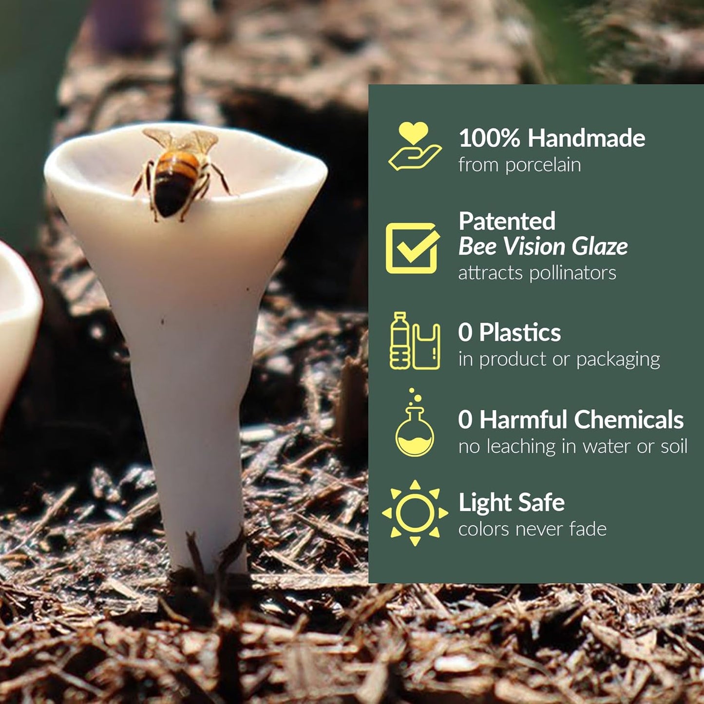3 Pack, Bee Watering Station, Butterfly Feeder, Bee Feeder, Garden Decor, Bee Decor, Outdoor Garden Decor, Plastic Free, Handmade from Porcelain (3, Bees Knees Yellow)