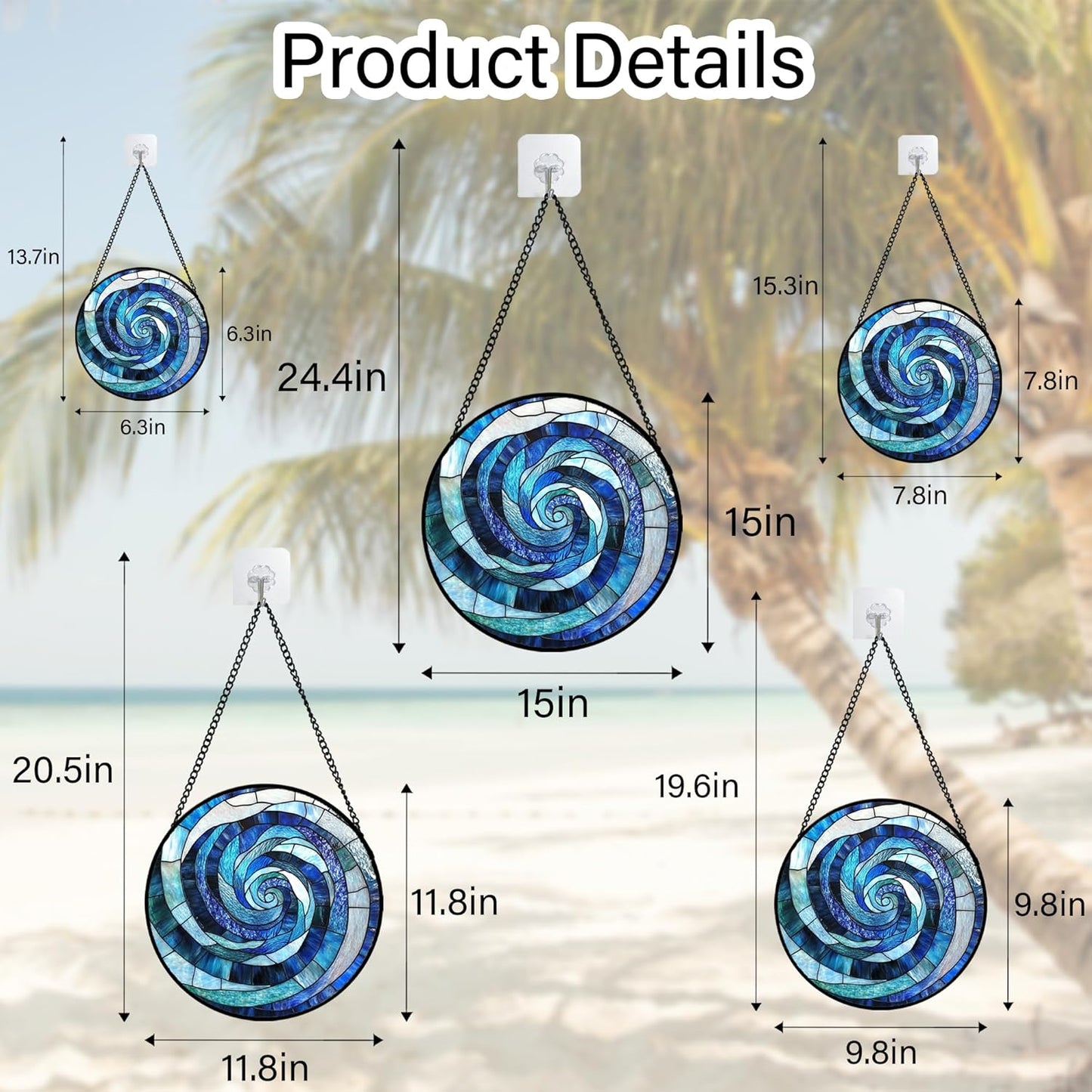 Stained Glass Window Hanging - Blue Abstract Swirl Suncatcher for Doors Garden Patio Unique Sun Catchers Decor Christmas Mother's Day Birthday Gifts for Women Men Mom Nana Friend 11.8 in