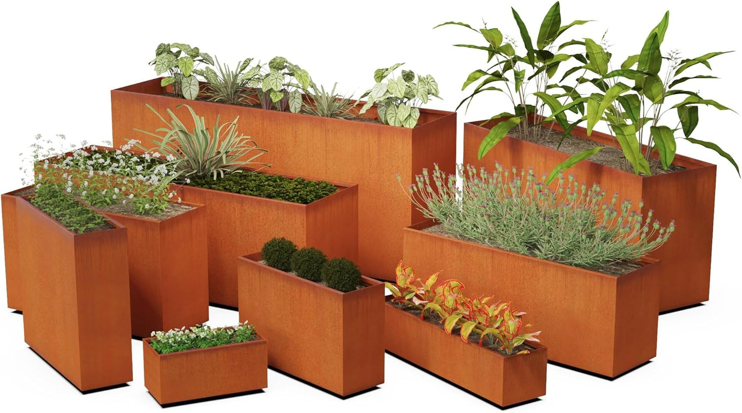 4 FT Corten Steel Planter Box – Large Rectangular Planter for Outdoor Plants | Heavy Duty Metal Garden Bed | Made in USA, Fully Assembled