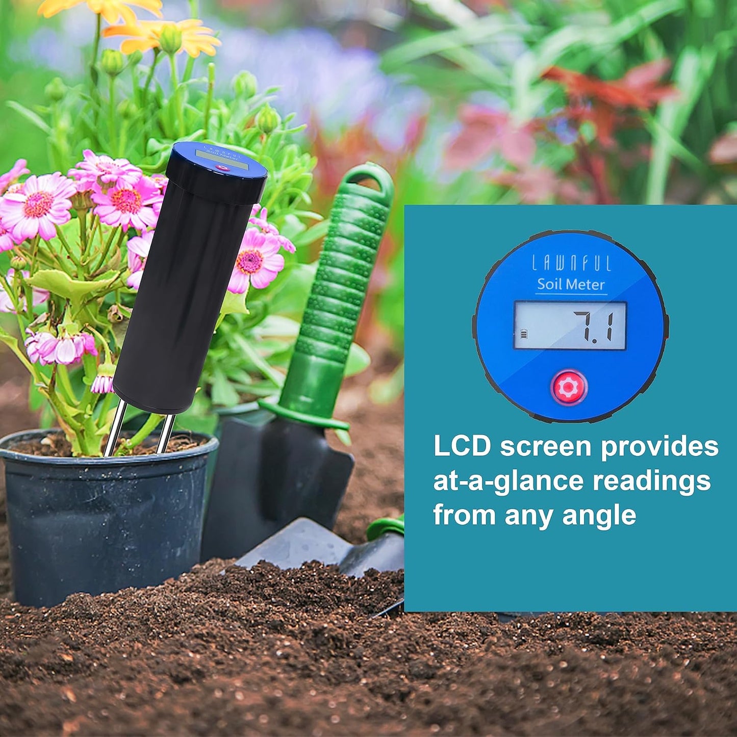 Digital Soil pH Meter, Industrial Grade Soil pH Tester with Calibration-Free LCD Display, High Accuracy Soil pH Pen, Soil pH Monitor for Garden, Lawn, Plant (Black)