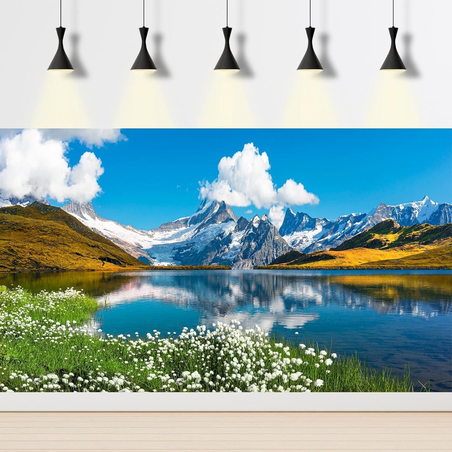 Mountains Lake Aquarium Background Bernese range View Fish Tank Background Switzerland Alps Grindelwald Valley Lake Terrarium Background Fantastic Natural Landscape Aquarium Fish Tank Decors 72x16in