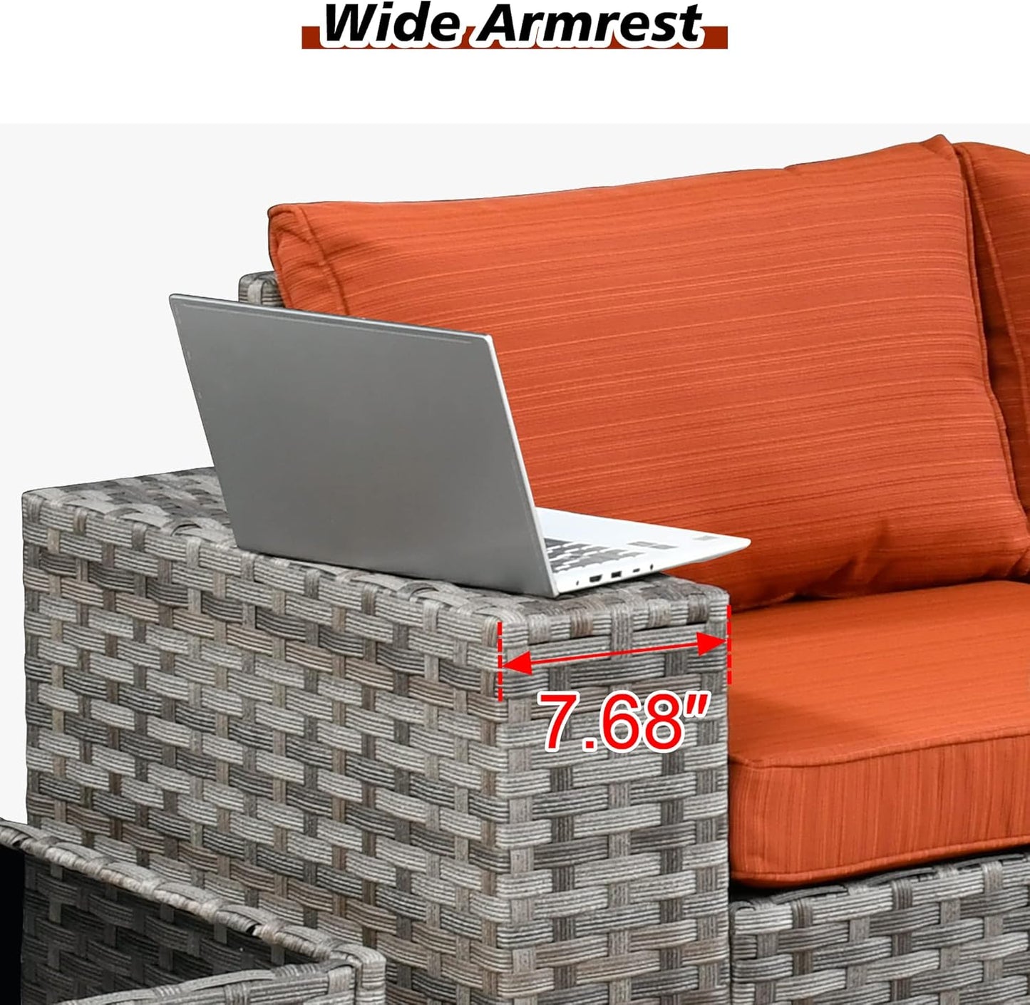 HOOOWOOO 9 Piece Modular Patio Outdoor Sectional Furniture Set with Gas Propane Fire Pit Table,Wicker Conversation Sofa Set with Swivel Chairs,Outside Couch Set(Orange Red)