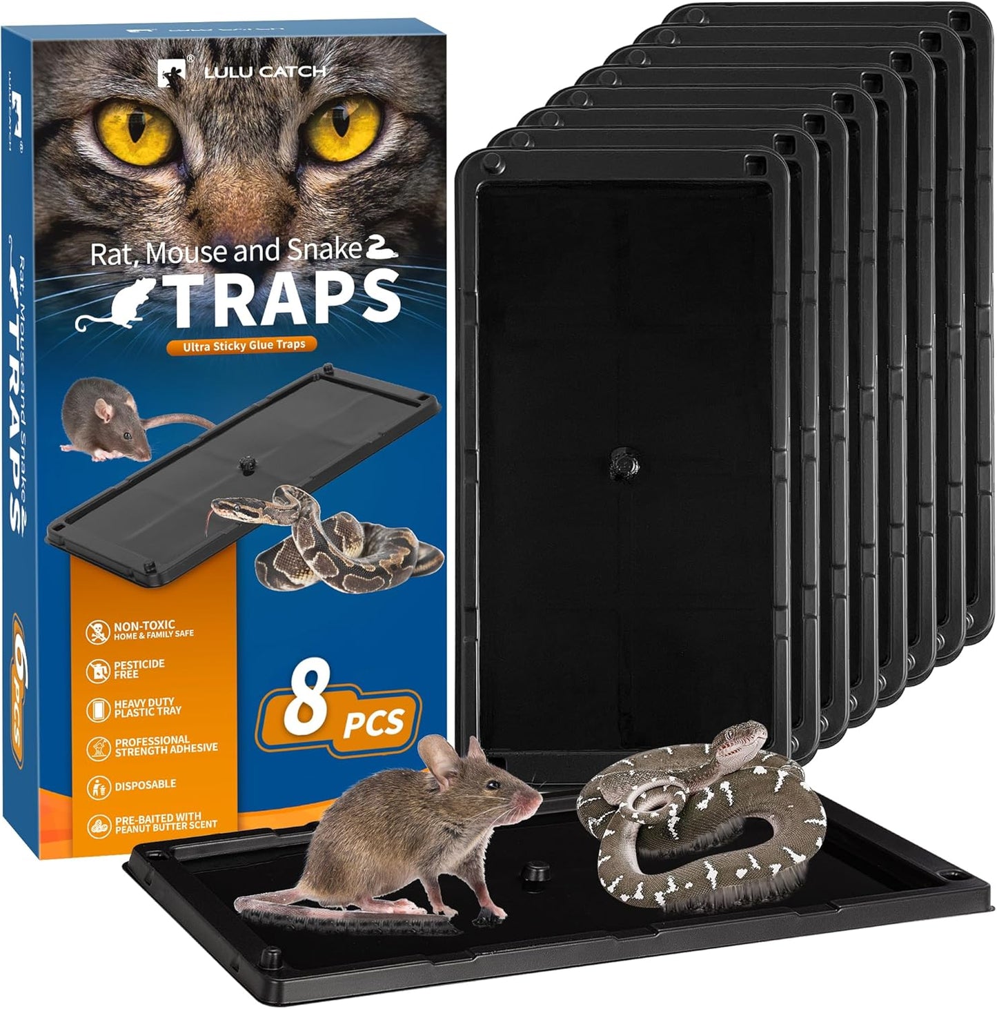LULUCATCH Glue Mouse Traps Indoor for Home 8 Pack, Pre-Baited Sticky Plastic Glue Boards for House, Snake, Lizard, Insect, Mice, Rats & Spider Traps, Pet Safe Pest Control