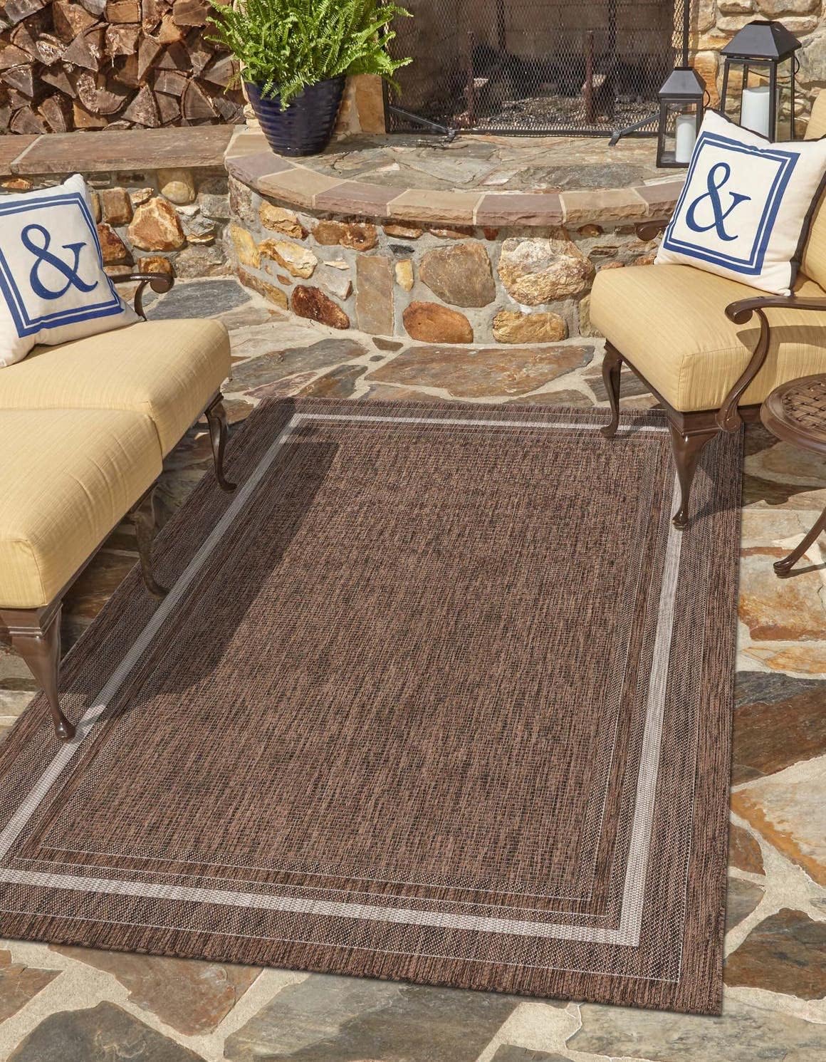 Unique Loom Outdoor Border Collection Area Rug - Soft Border (10' x 13' 1" Rectangle Brown/Ivory)