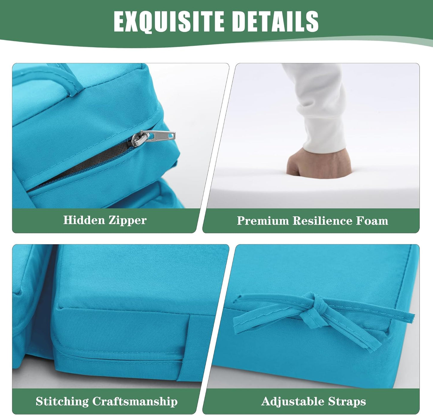 Chaise Lounge Cushions Outdoor Set of 2 - Waterproof and Fade Resistant Sun Lounger Replacement Cushions - Patio Lounger Pads with Removable Cover for Pool, Deck, Lawn, 72 x 21 x 3 Inch, Teal