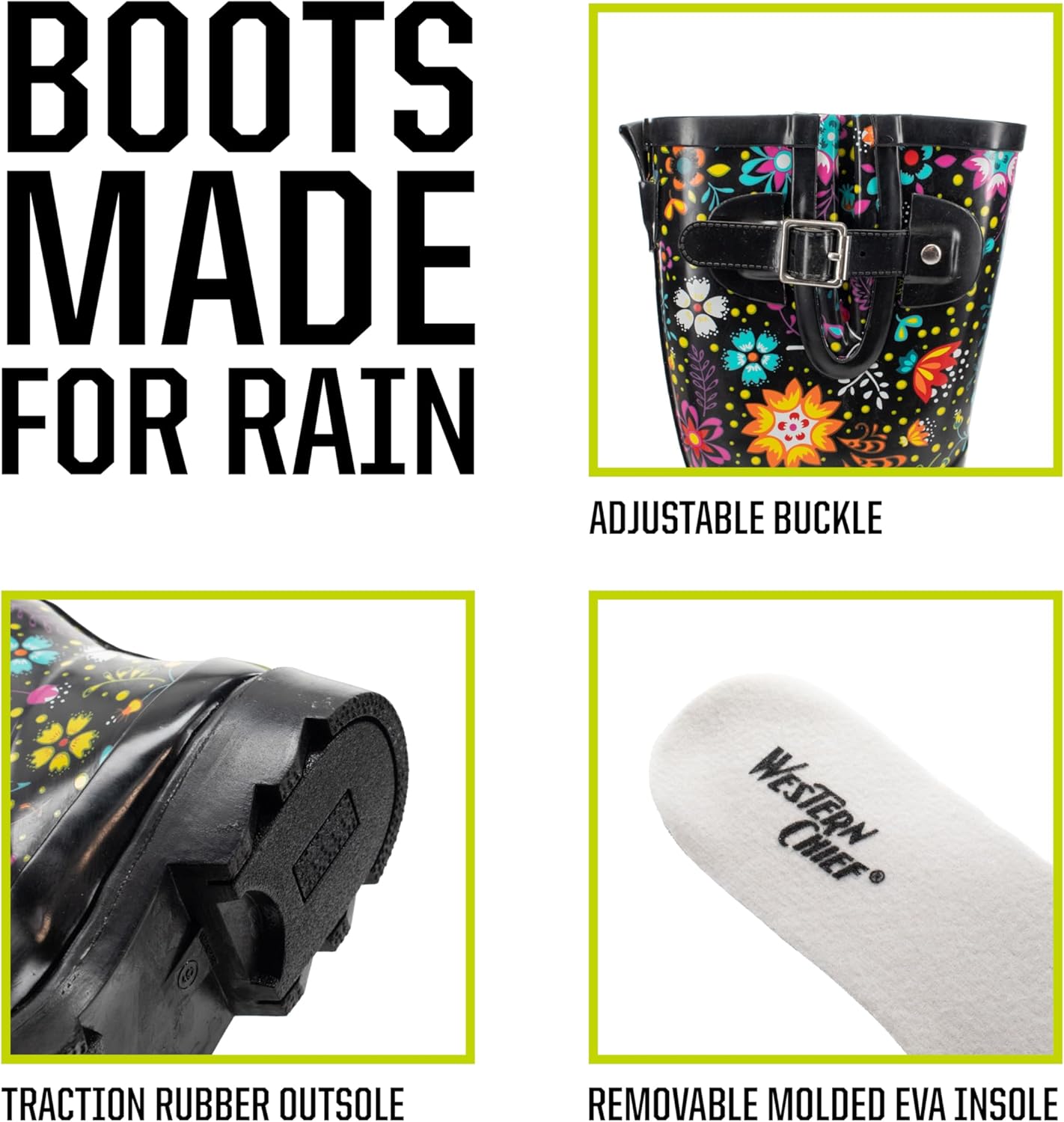 Western Chief Women's Tall Waterproof Rain Boot Outdoor Garden Shoes