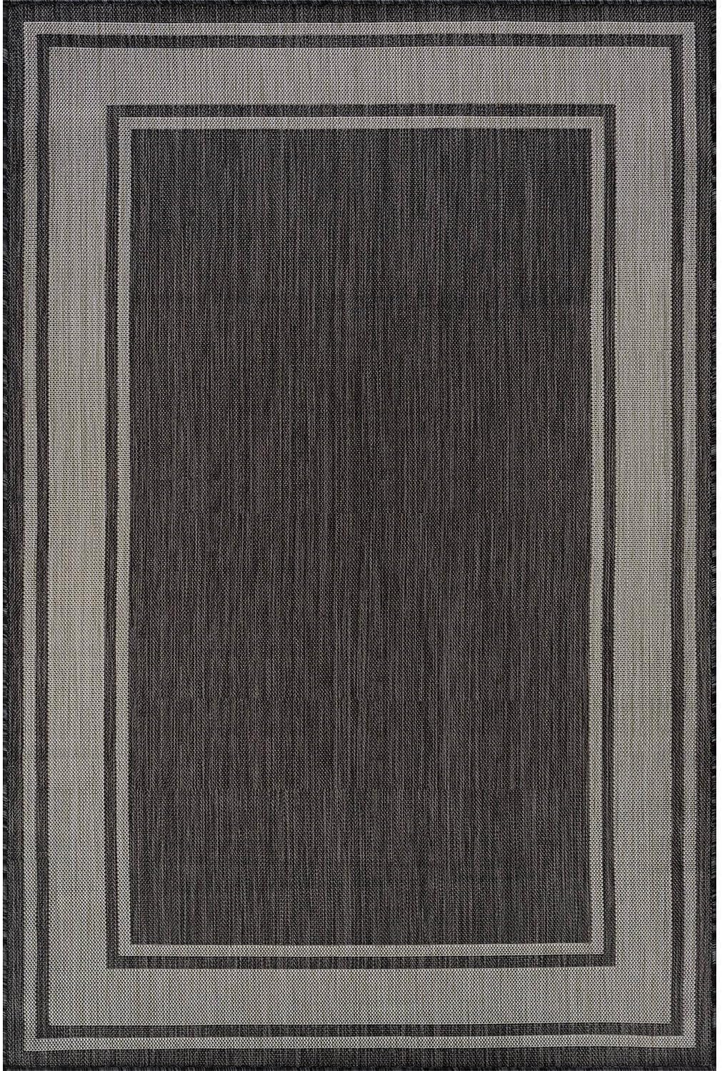 Beverly Rug Outdoor Rug 6x9 Modern Bordered Area Rugs for Indoor and Outdoor Patio Deck Porch Garden Waterproof Weather Sun Resistant Washable Outside Carpet (6 x 9 Dark Gray)