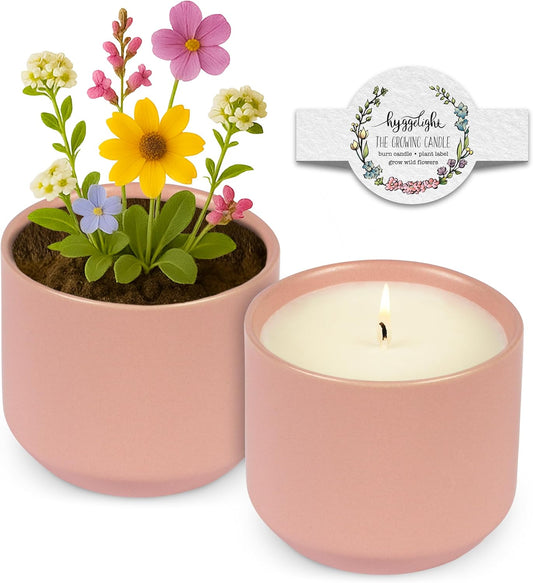 The Growing Candle, Mint & Eucalyptus Scented, 8oz Ceramic Pot, Aromatherapy Candles, 100% Soy, Adelyn