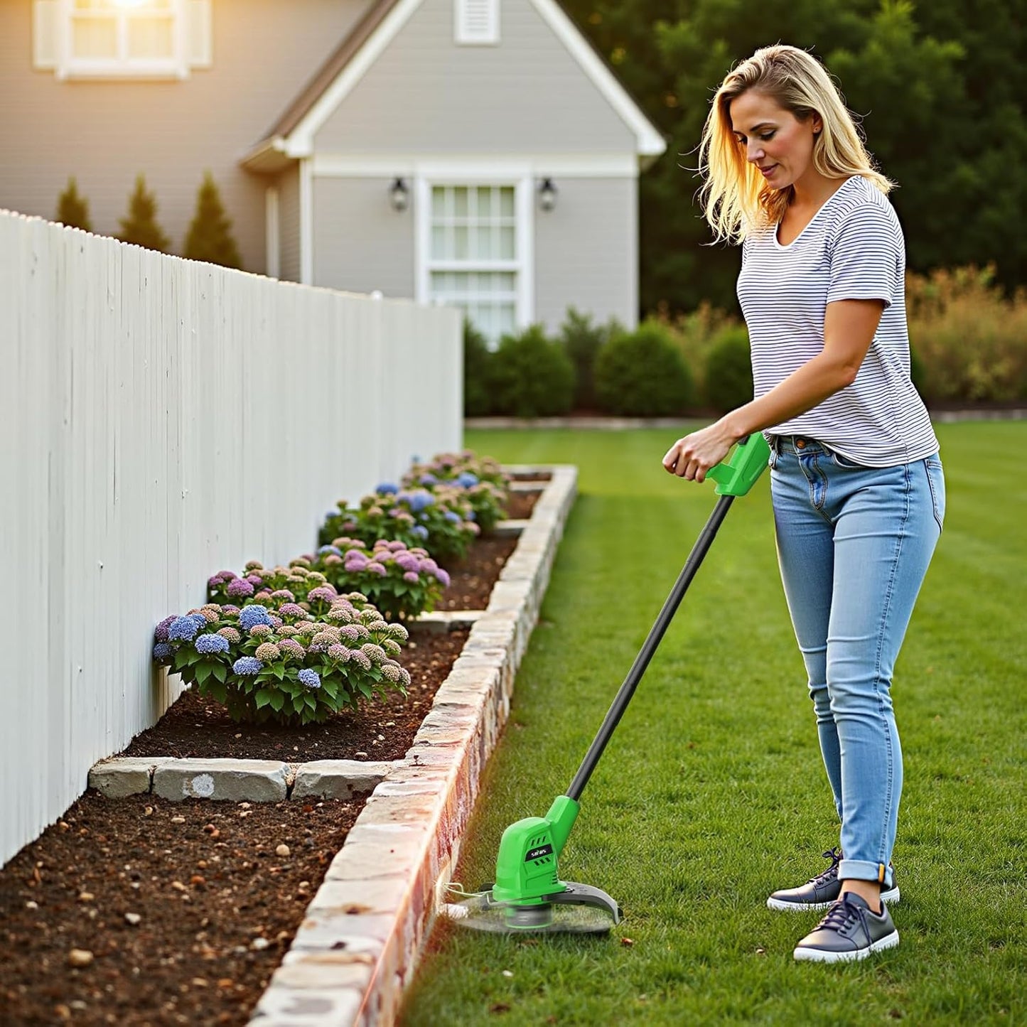 SOYUS Weed Wacker Battery Powered 10 Inch, String Trimmer Cordless with 2.0Ah Battery, Lightweight Edger Trimmer with 8 Pcs Replace Spool Trimmer Lines