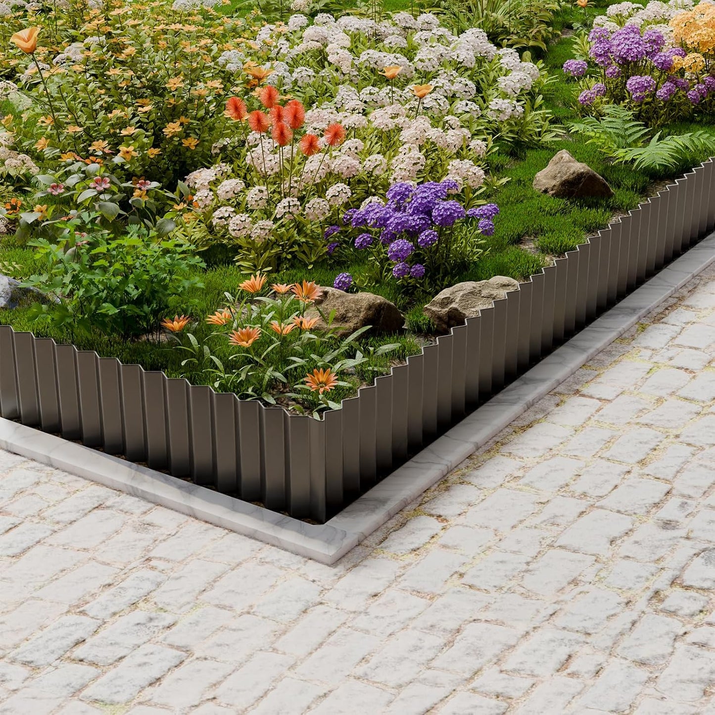 SnugNiture Corrugated Metal Garden Edging,8" x 20' Sturdy Lawn Edging Border,Landscape Edging Border for Lawn, Flower Bed,Garden and Yard(Black)