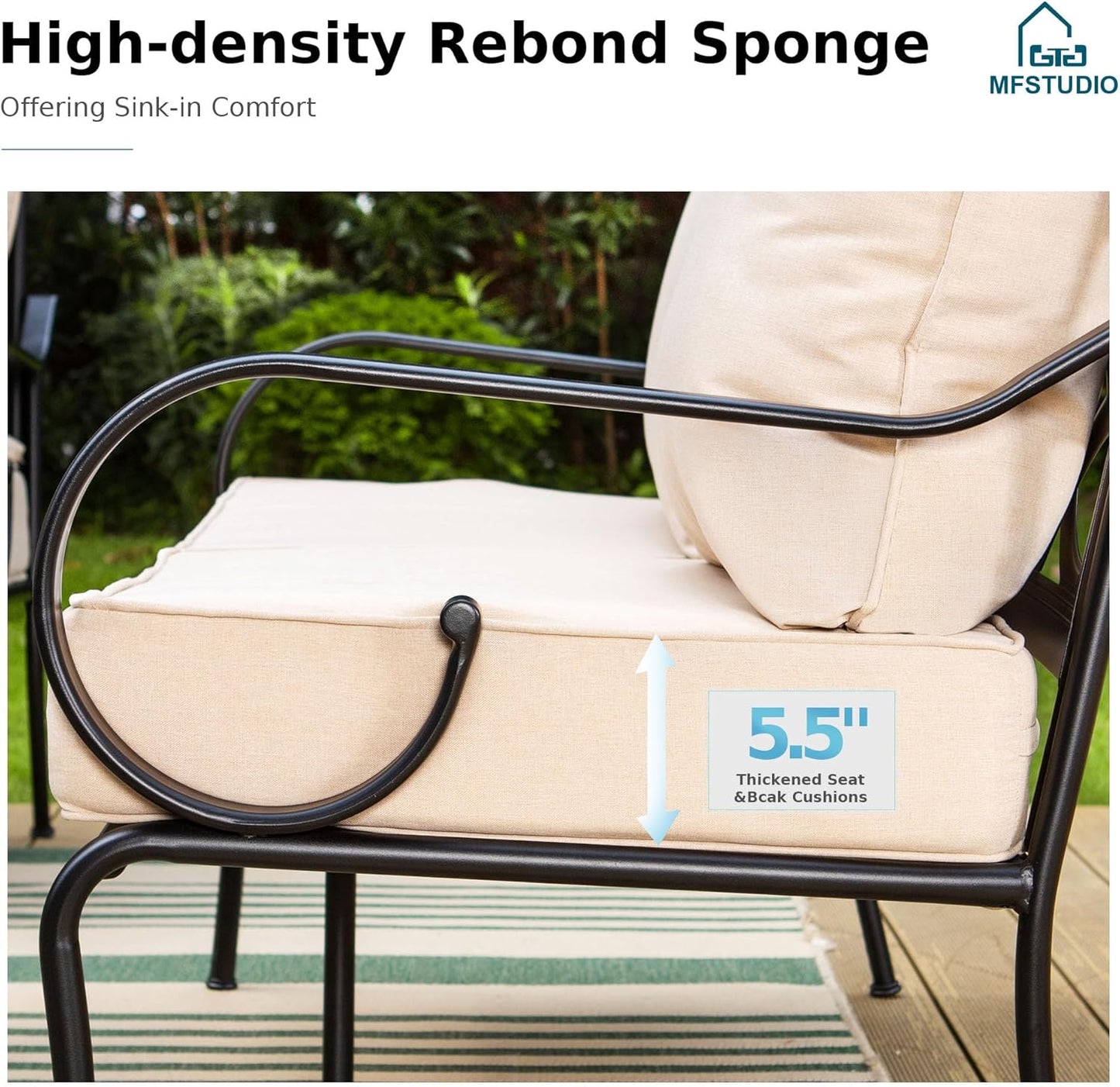 MFSTUDIO 7 Seats Large Metal Patio Conversation Sets, 6 Pieces Outdoor Furniture Sofa with 2 Motion Chairs, 2 Fixed Chairs, 1 Sofa(3-seat) and Table for Outside Balcony Backyard Poolside