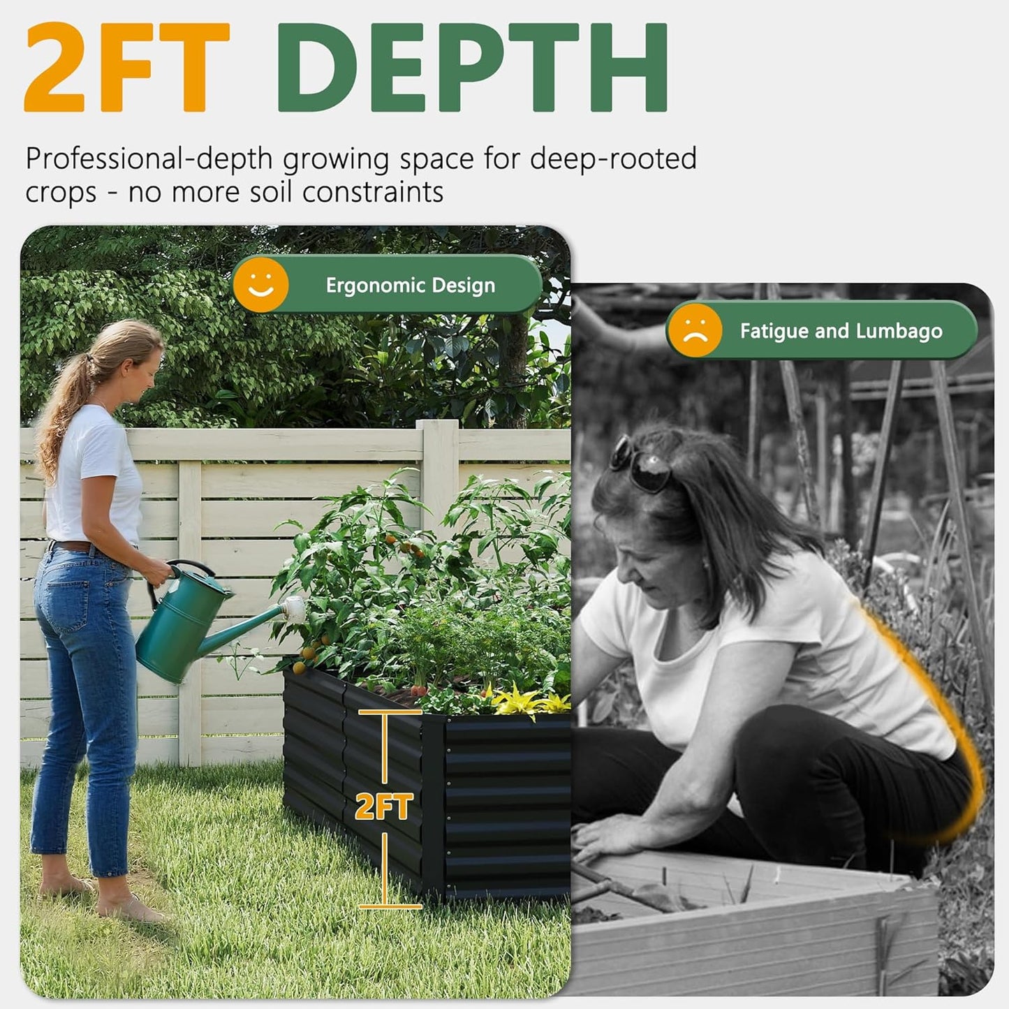 FOOWIN 2pcs 6x3x2ft Galvanized Raised Garden Bed, Planter Raised Garden Boxes Outdoor, Large Metal Raised Beds for Gardening, Garden Bed for Vegetables, Flowers, Herb,269 Gallon Capacity, Black