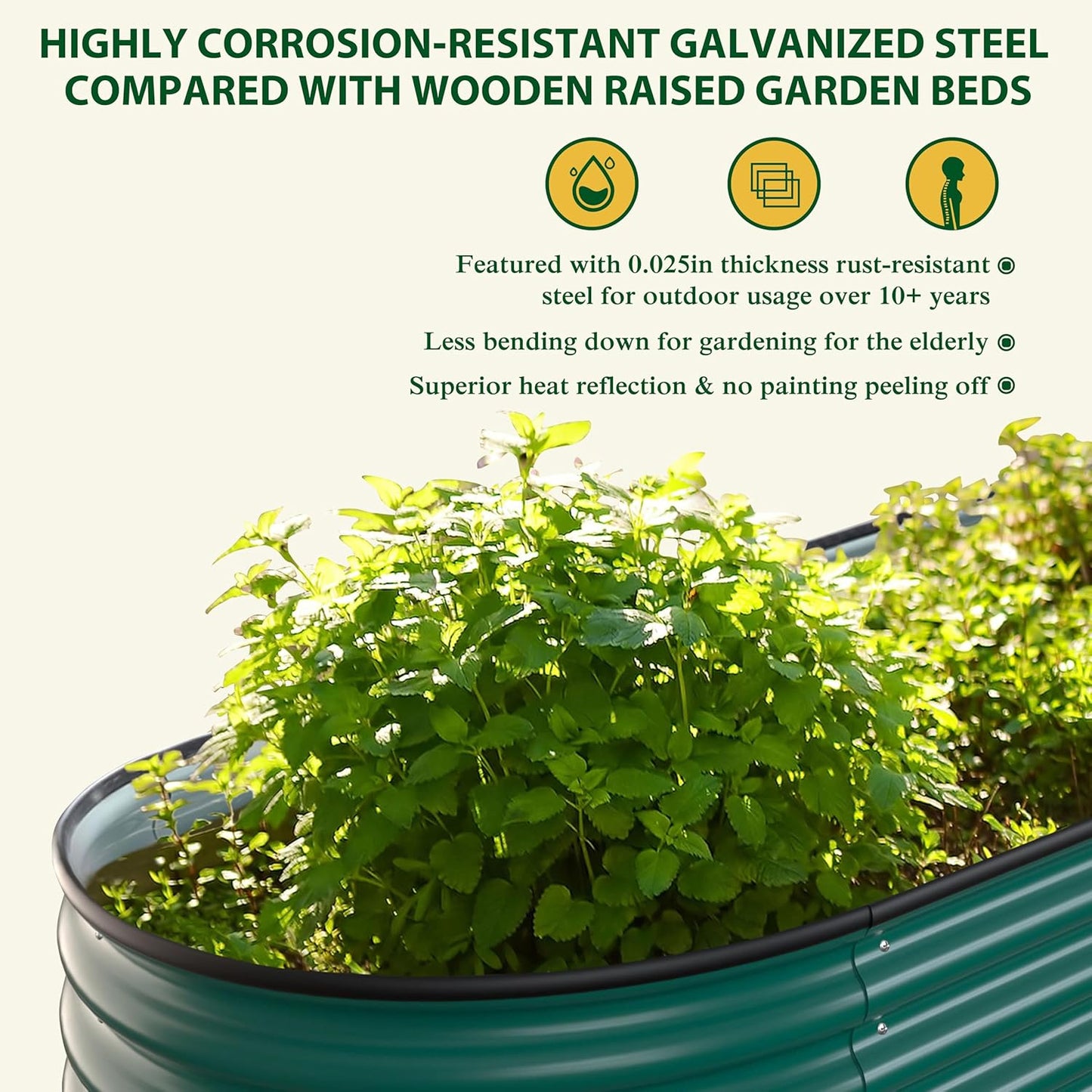 MUPATER 8x2FT Outdoor Raised Garden Bed, 9-in-1 Galvanized Metal Planter Box for Vegetables, 11.1'' H Modular Garden Bed Kit Oval for Herbs and Flowers, Green