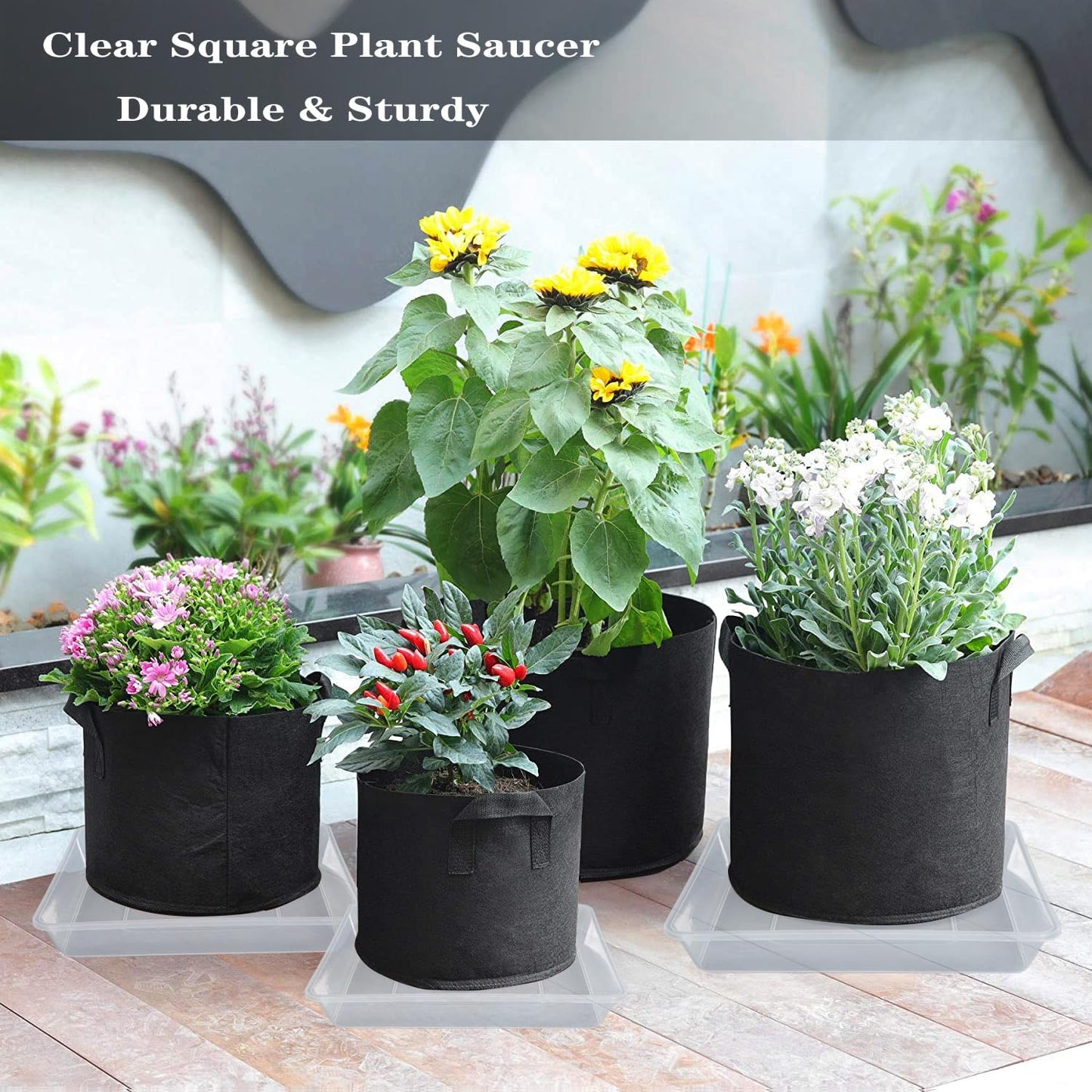 Square Plant Saucer 16 Inch 4 Pack, Durable Clear Plastic Flower Plant Pot Saucer, Square Planters for Indoors and Outdoors Plants, Garden Large Plant Saucers for Pots Plant Trays.