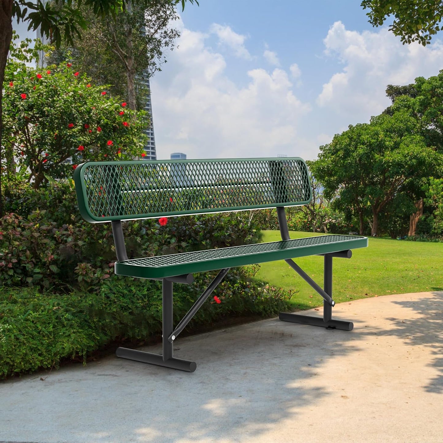 4/6/8 Feet Park Bench for Outside Heavy Duty Metal, Garden Benches Outdoor Bench with Backrest & Portable Frame, for Shopping Malls Stores Parks Patios Decks, Green