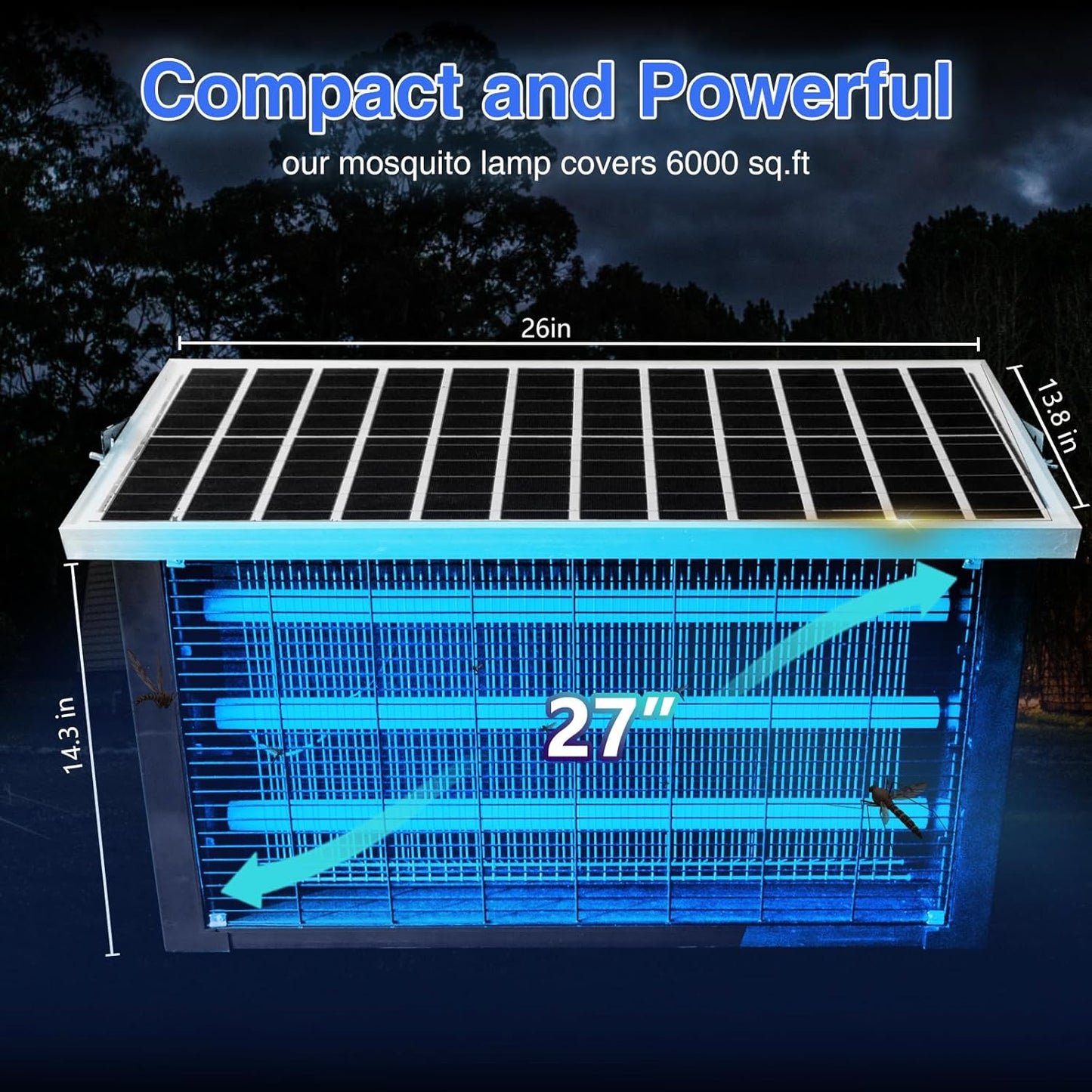 Super Large Solar Bug Zapper Outdoor for 8000 sq.ft, Portable Mosquito Zapper with High Powered, Rechargeable Electric Fly Zapper for Patio Garden Backyard RV Camping Pond Pest Control