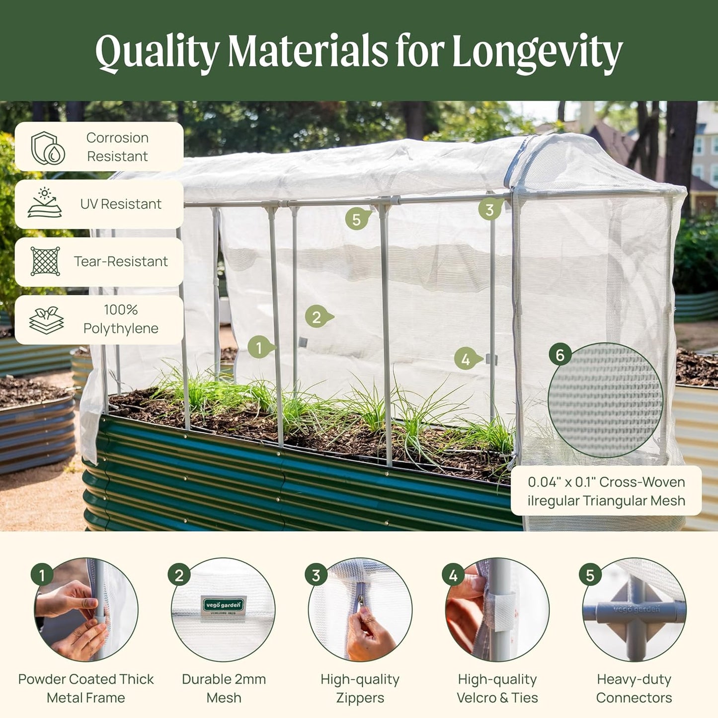 Vego garden Cover System for 3.5' x 6.5' (9 in 1) Garden Bed