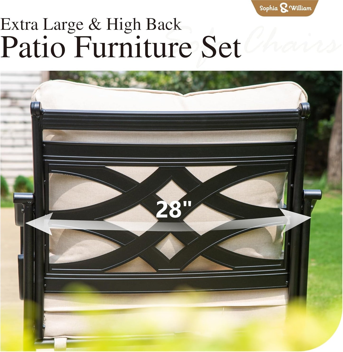 Sophia & William 6 Piece Patio Furniture Set Outdoor Couch Sofa, Sectional Conversation Sets 7 Seat Clearance with 3-seat Sofa x 1, Swivel Chair x 2, Cushioned Chair x 2, Metal Coffee Table x 1, Beige