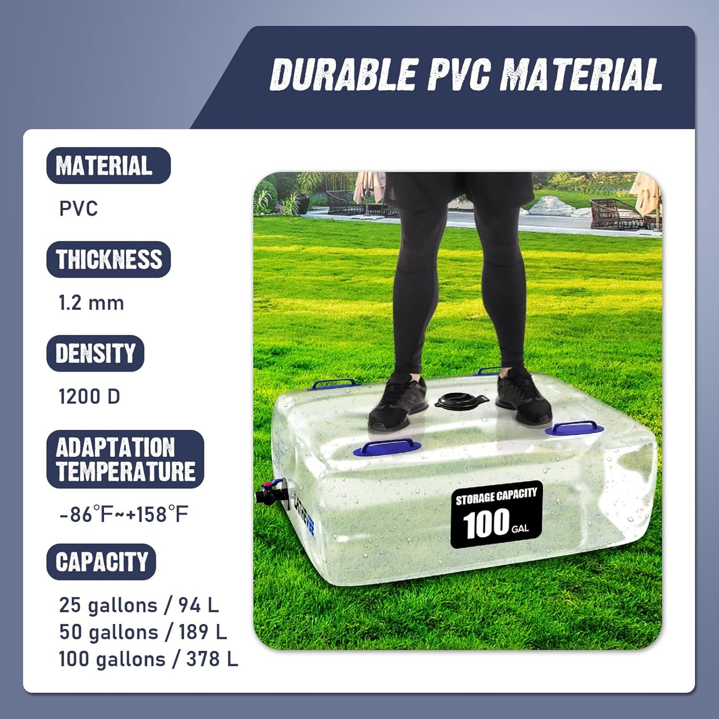 Water Bladder Tank 25 Gallon Portable Storage Bladder Collapsible Water Storage Bag for RV, Camping, Garden Watering, Agricultural Irrigation, Drought Resistance, Firefighting