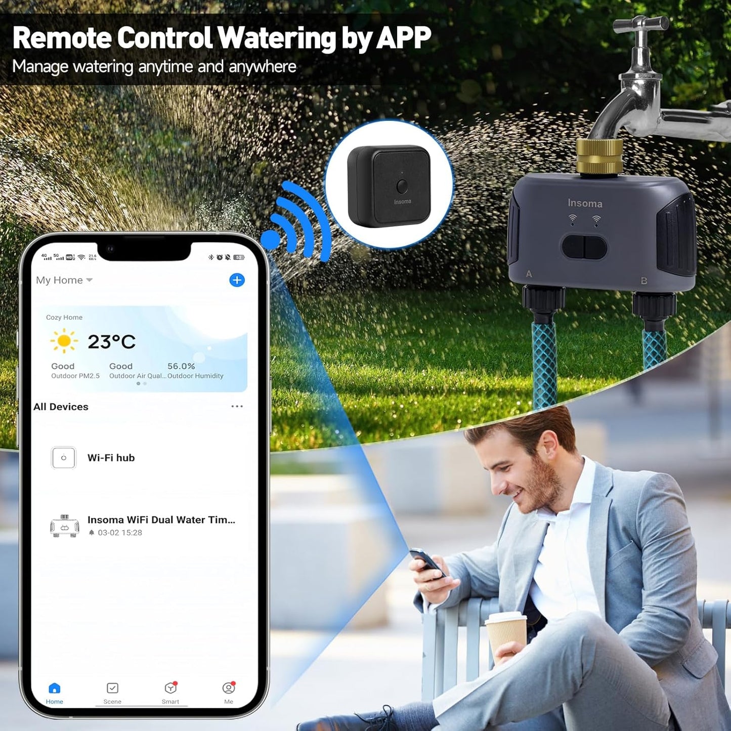 2 Zones WiFi Water Timer Brass Inlet, Sprinkler Timer for Garden Hose, APP Remote Control WiFi Hose Timers with Gateway, Voice Control with Alexa, Rain Delay and Manual Mode for Yard Lawn Watering