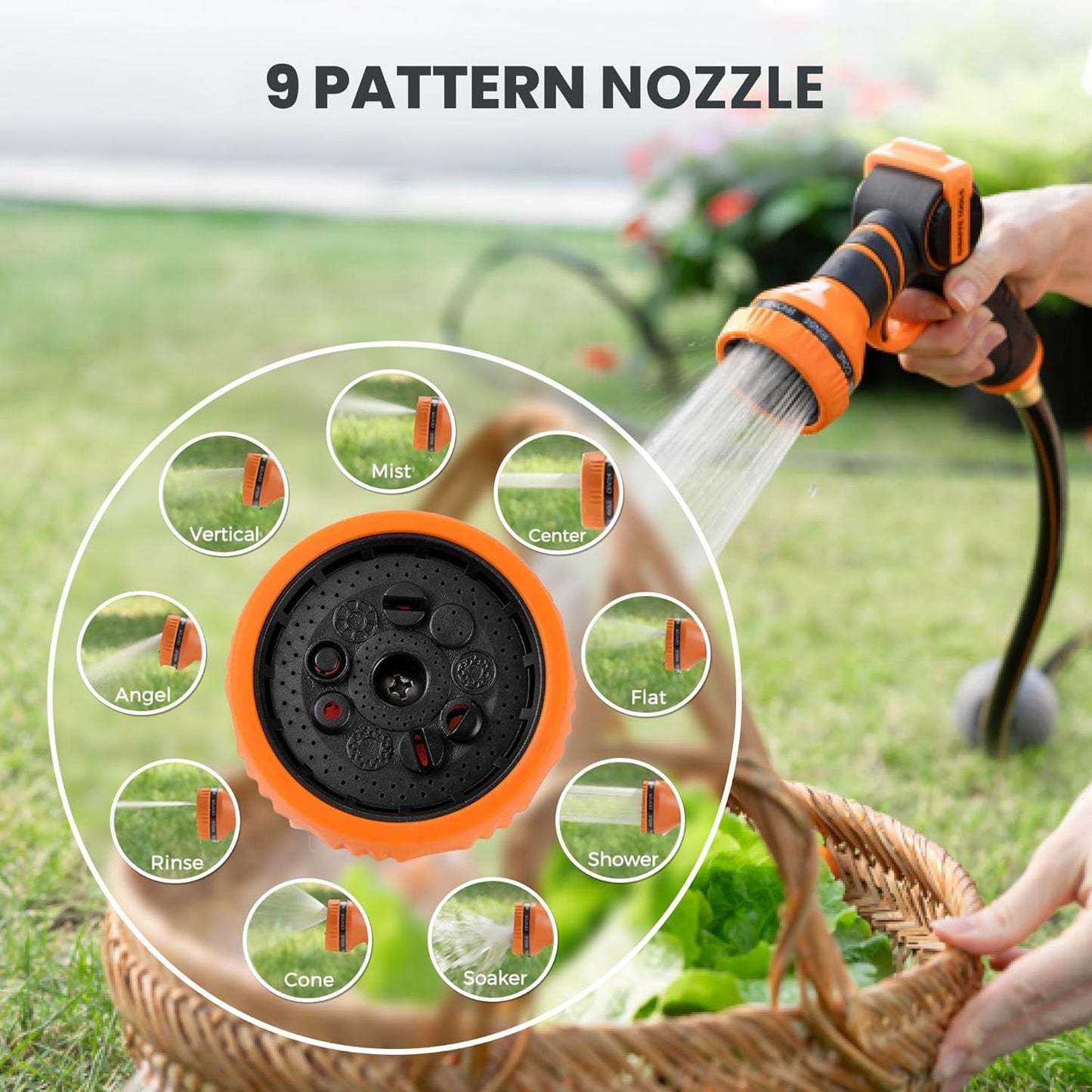 Giraffe Tools Retractable Hose Reel 5/8" x 90 ft Wall Mounted Garden Hose Reel Heavy Duty, Automatic Rewind, 180 Deg Swivel, Any Length Lock, 9 Pattern Nozzle, 90 ft, Dark Grey