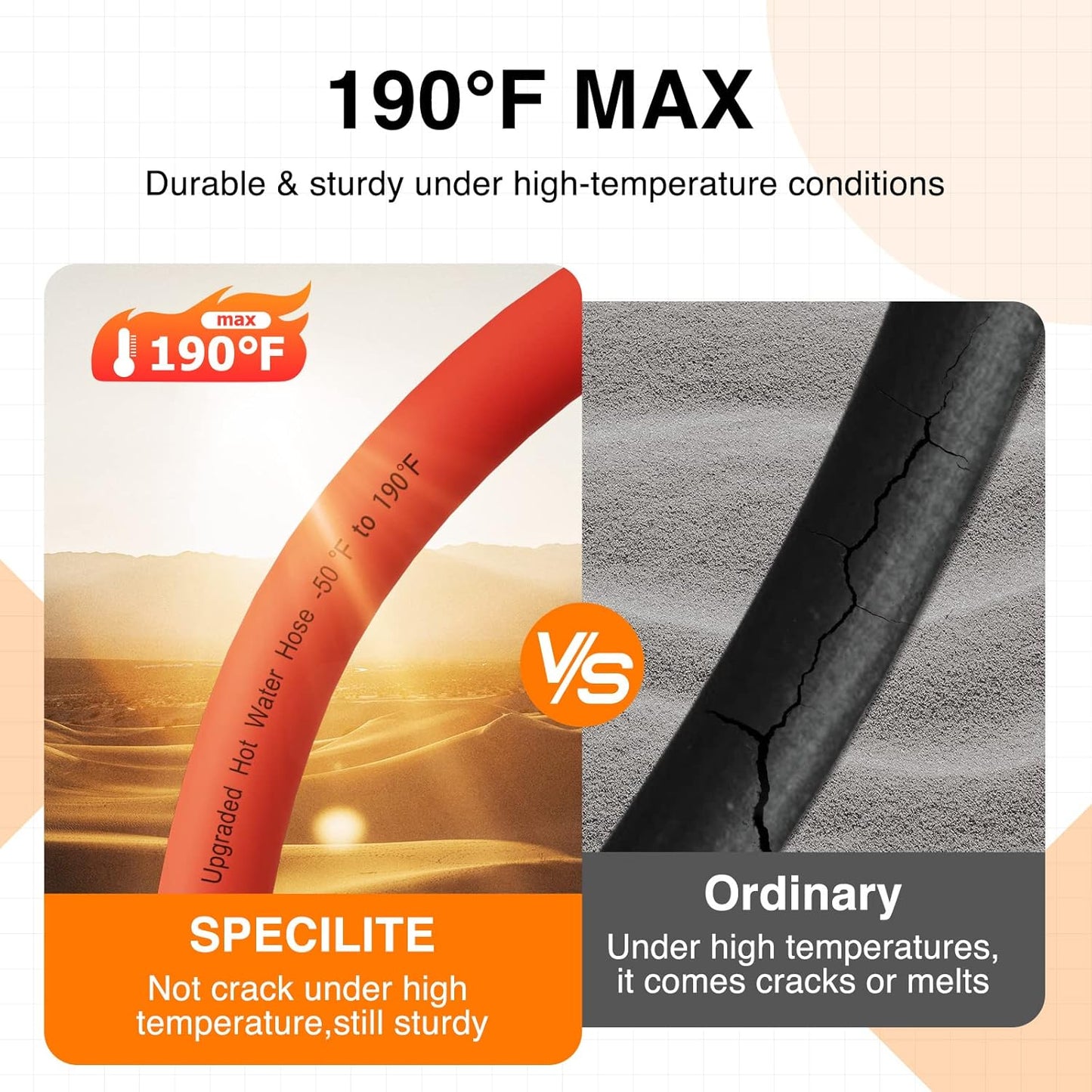 5/8" Hot/Cold Garden Water Hose 125 ft, -50℉-190℉,Flexible & Lightweight With 3/4" Brass Fittings for Yard, Outdoor, Farm, Red