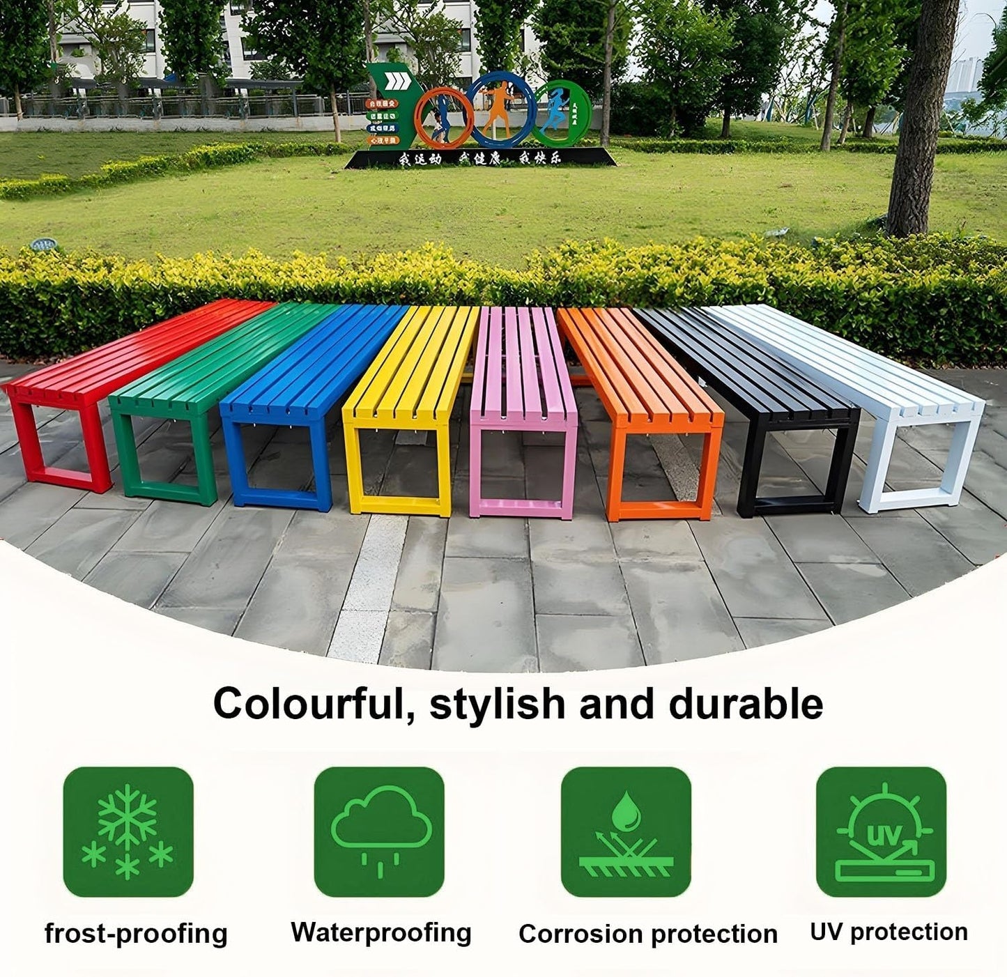 Weatherproof Metal Dining Bench, Outdoor Bench Backless Patio Bench 2-Person Farmhouse Bench Garden Bench for Kitchen, Living Room, Entryway(White,59in)