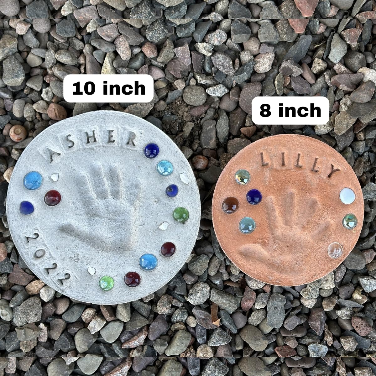 DIY Stepping Stone Kit with Color Pigment, Handprint Stepping Stone, Mother's Day Gift, Footprint Stepping Stone (10 Inch + Stamp Set, Gray)
