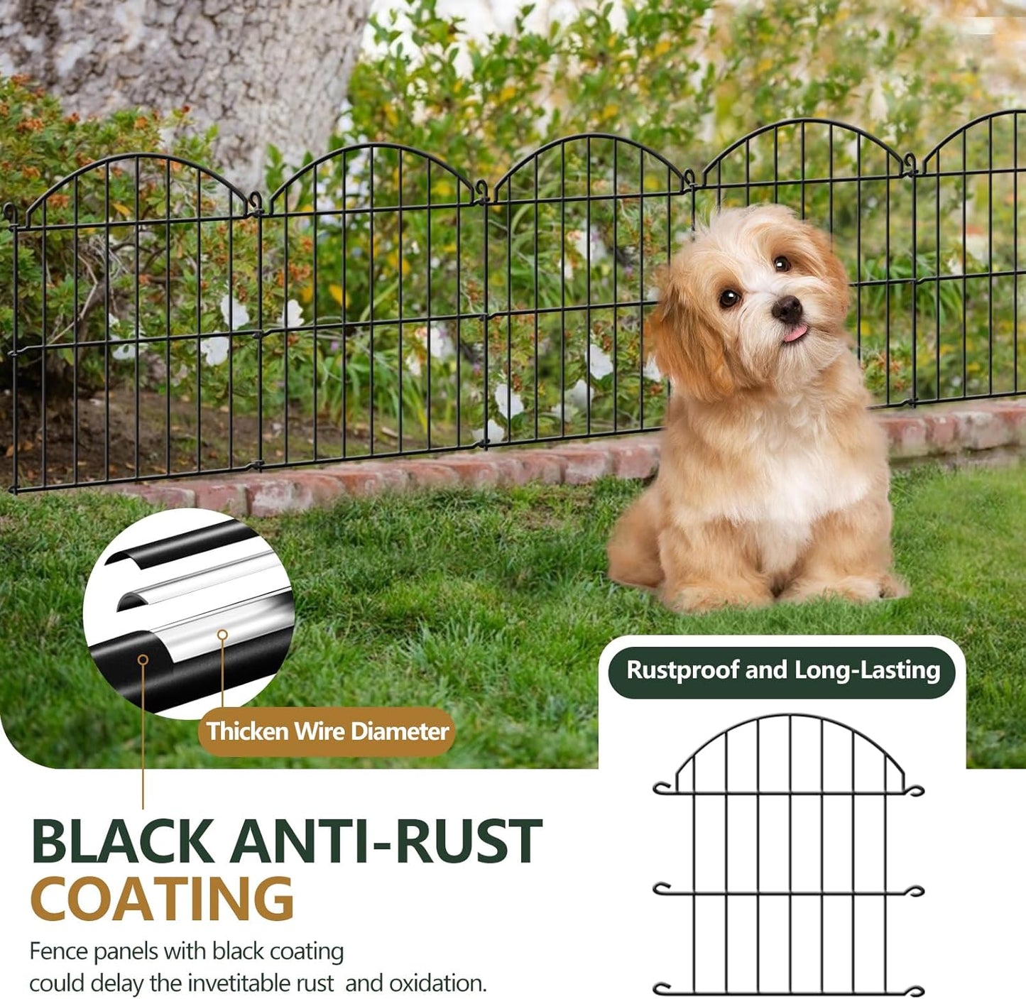 15 Panels Decorative Garden Fence, 15.94ft x 23in Animal Barrier Fencing Arched Rustproof Metal Border Ground Stake for Rabbit Dog, Outdoor Decor for Yard & Patio