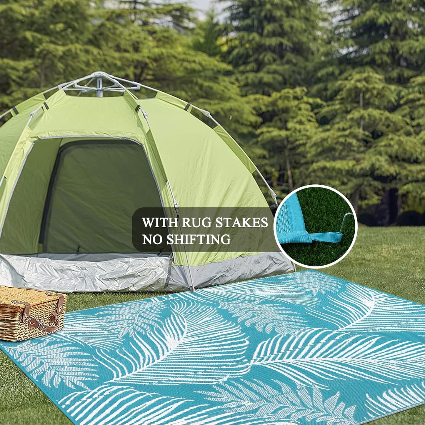 Pauwer Waterproof Outdoor Rug 6x9, Reversible Plastic Straw Patio Camping Rug, Indoor Outdoor RV Mat Carpet for Deck, Camper, Porch, Balcony, Backyard, Picnic, Leaf Teal