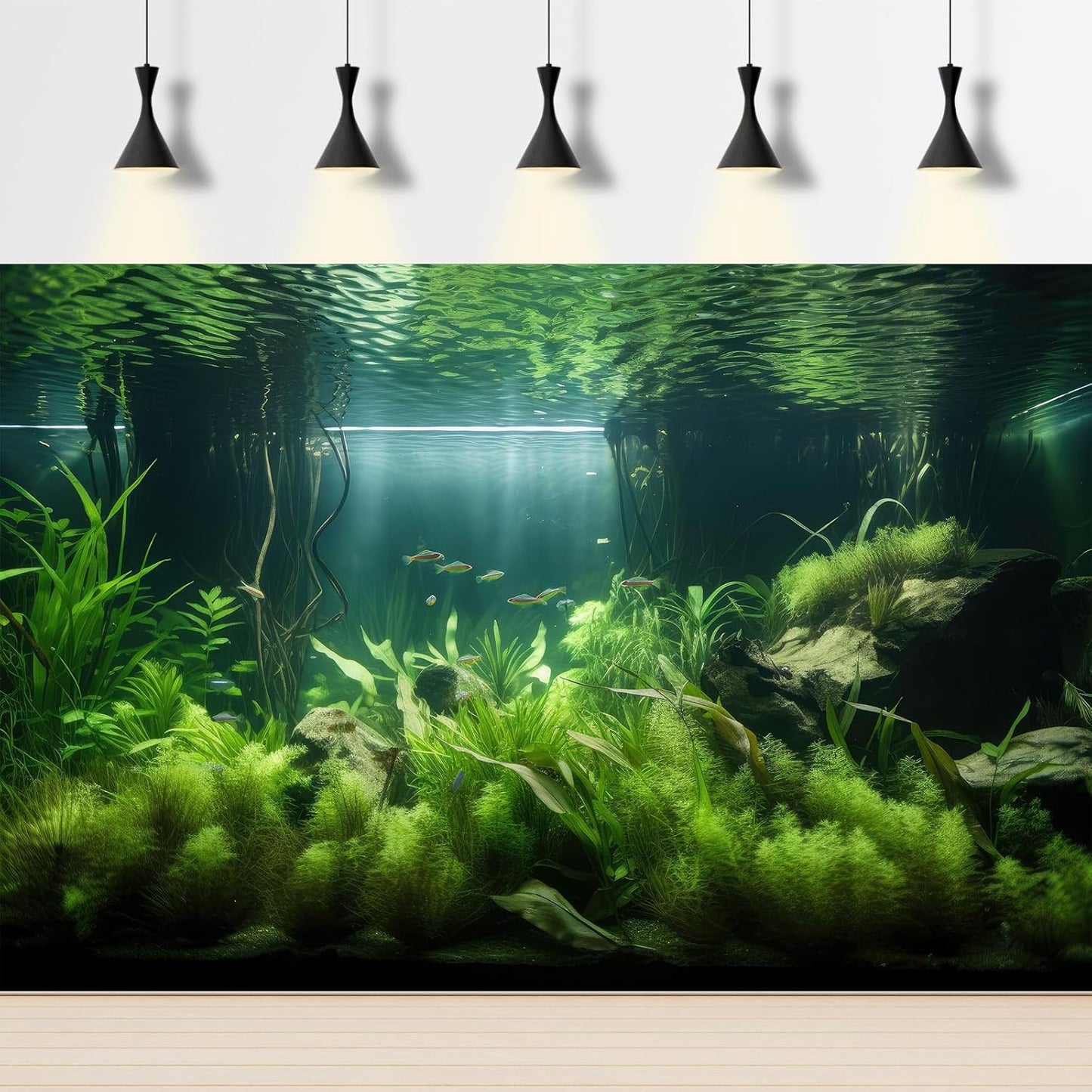 Aquarium Background Lush Green Aquatic Plants and Seagrasses Terrarium Background Under The Sea View With Rock Sands Fish Tank Background Amazing Aquarium Backdrop Background Poster Vinyl 36x24in