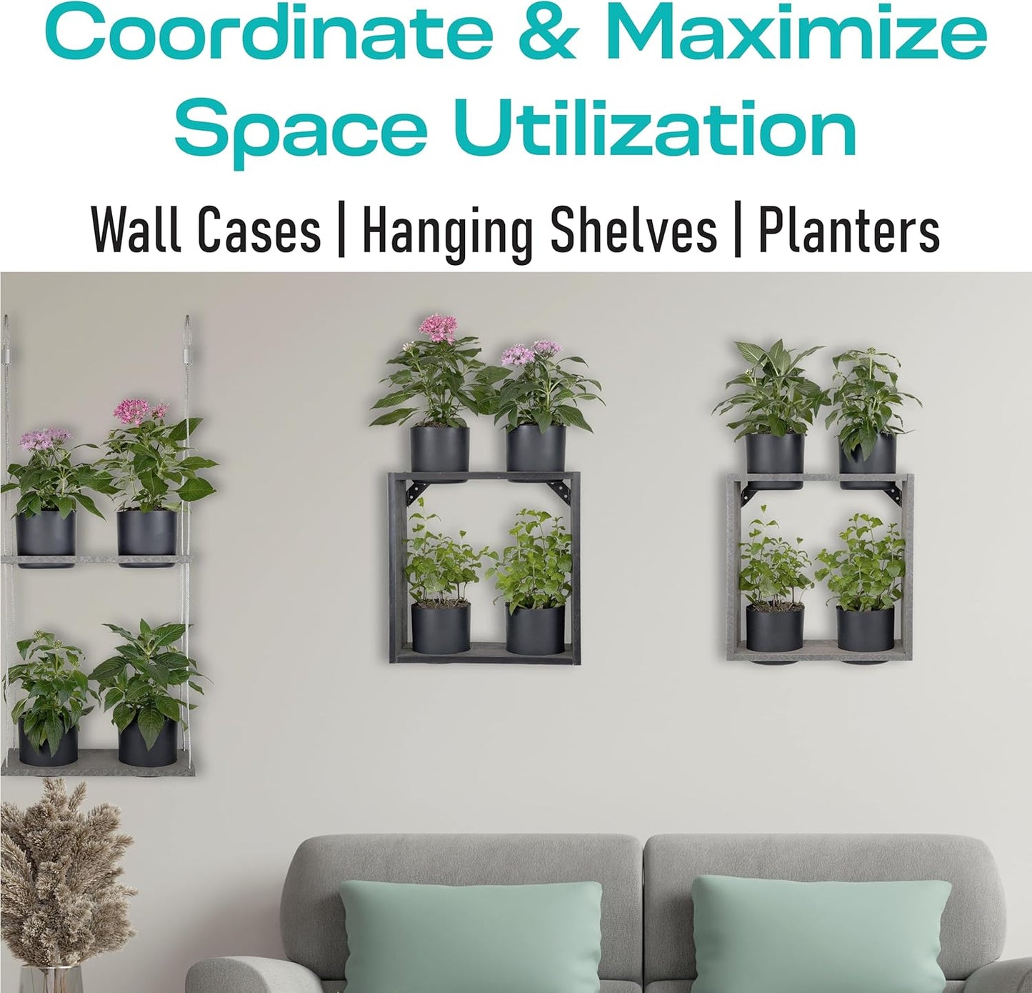 Urban Garden Decor with Pots Included, Case Planters for Indoor Outdoor Plants, Hanging Flowerpots, Wall Hanging Plant Holder Window Plant Shelves (Coffee Brown, Case)