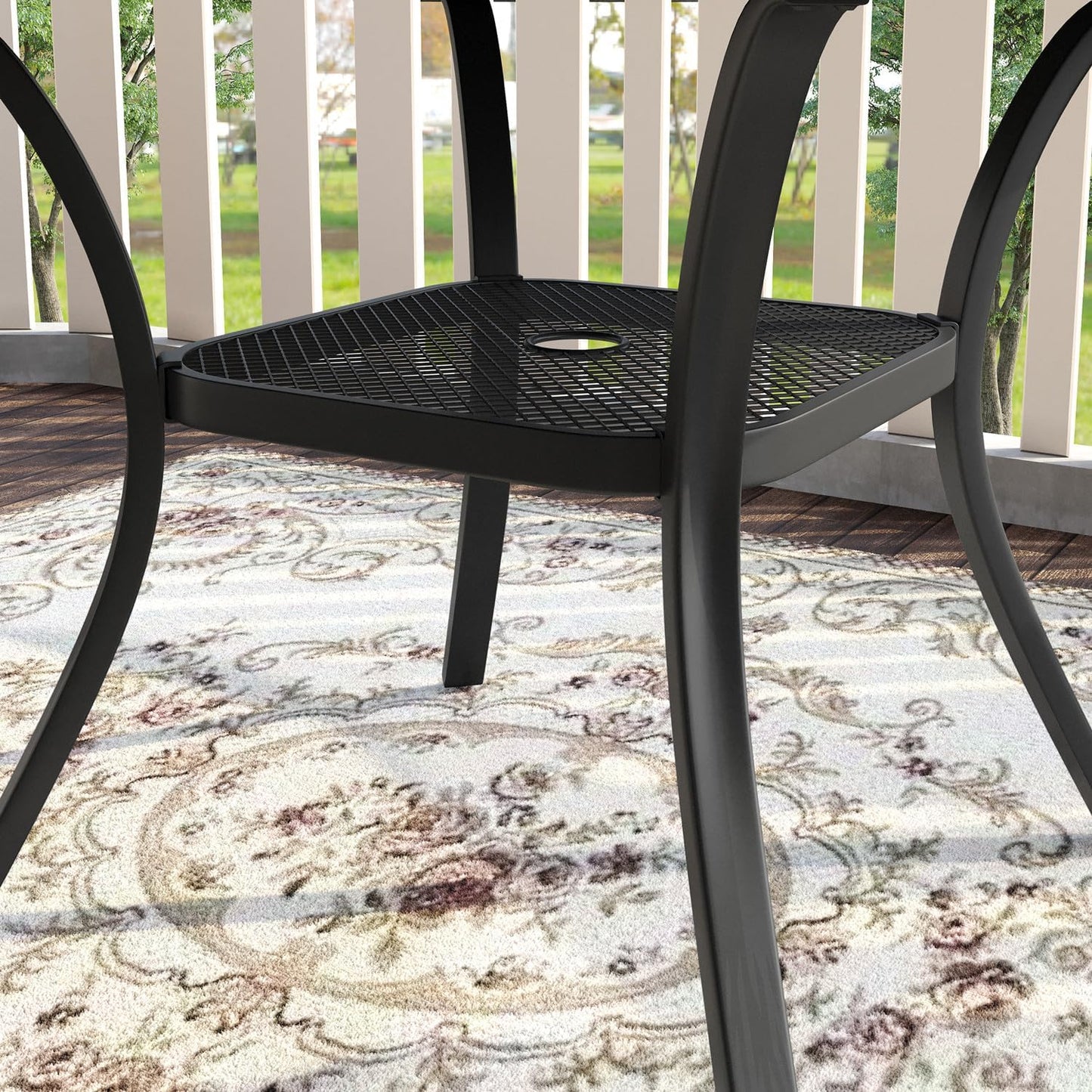 VICLLAX 47.2" Outdoor Round Patio Table for Lawn Garden, All Weather Metal Round Outdoor Dining Table with Adjustable Umbrella Hole, 6 Person Patio Table, Grey Wood-Like Tabletop